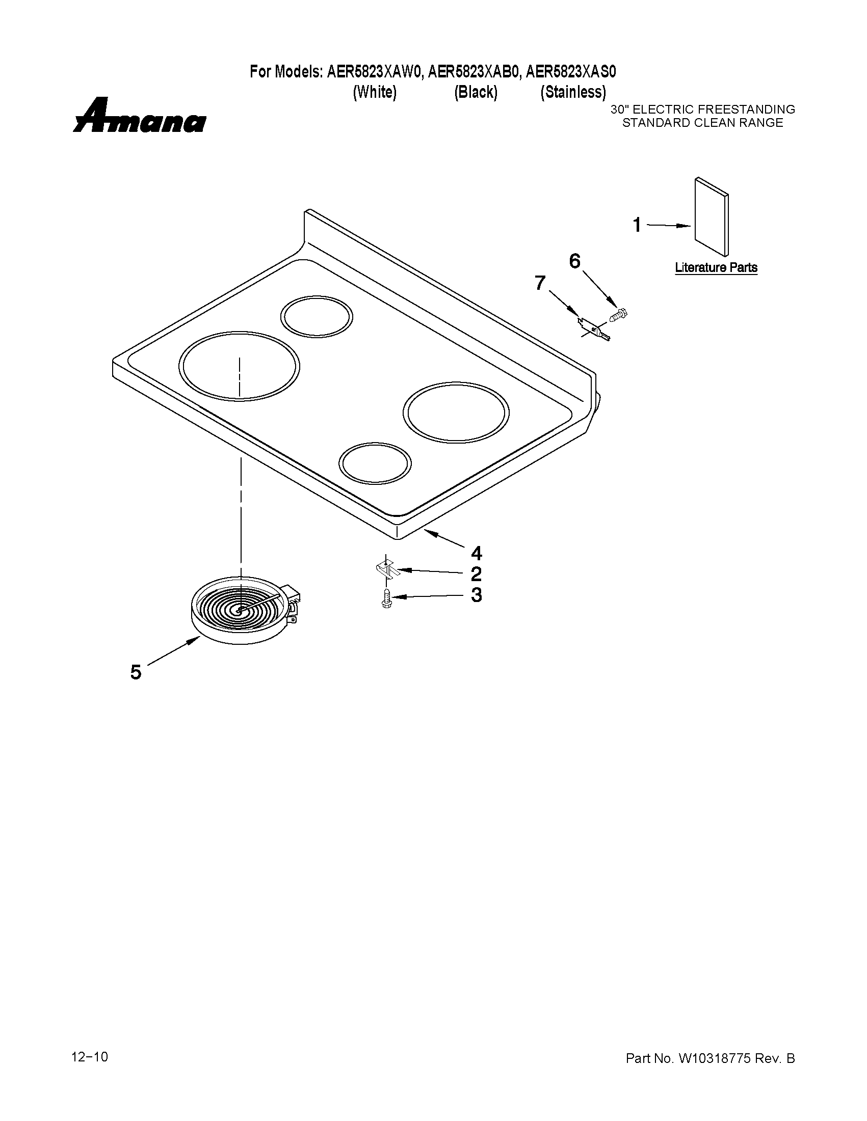 Amana AER5823XAB0 cooktop parts diagram