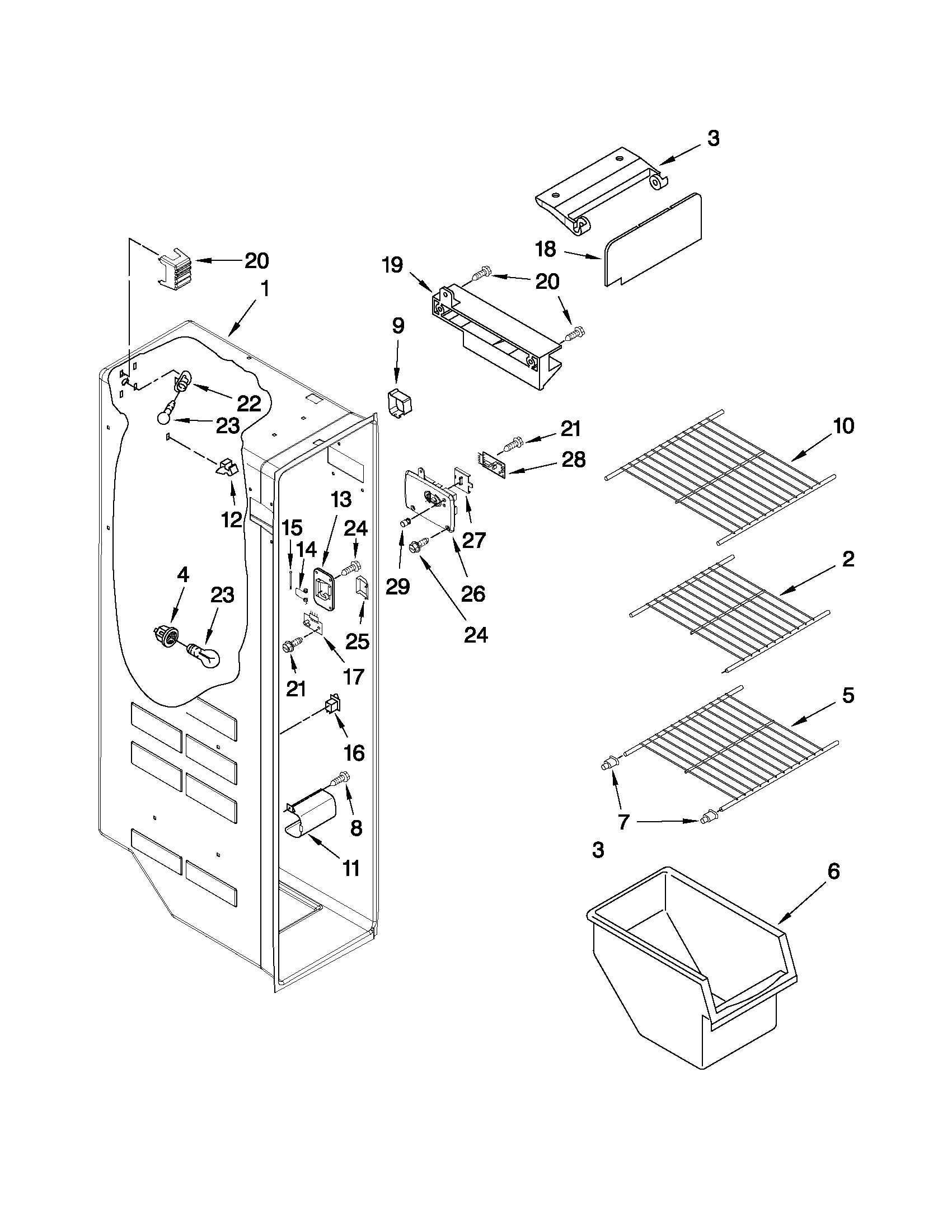 Maytag MSD2550VES02 freezer liner parts diagram
