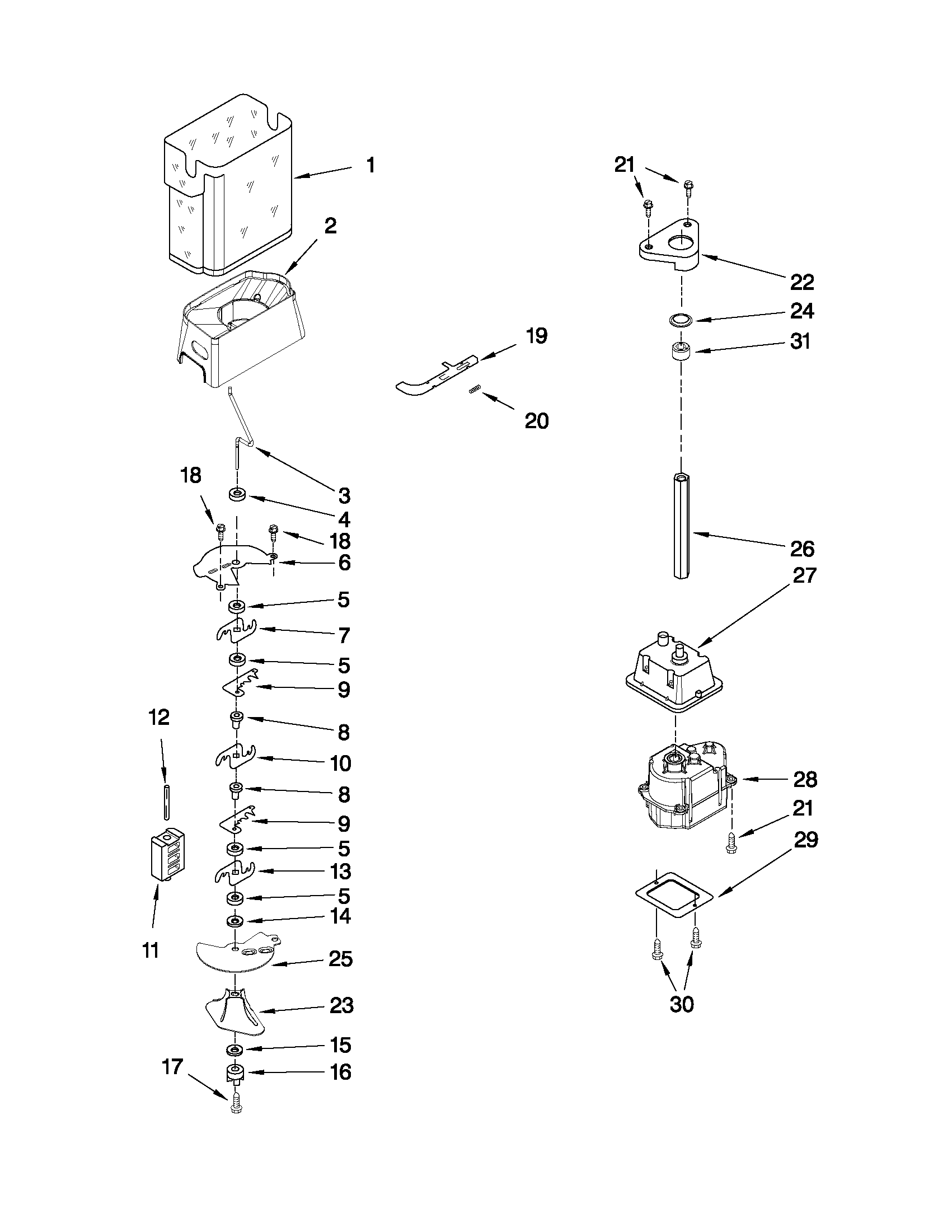 Maytag MSD2550VES02 motor and ice container parts diagram