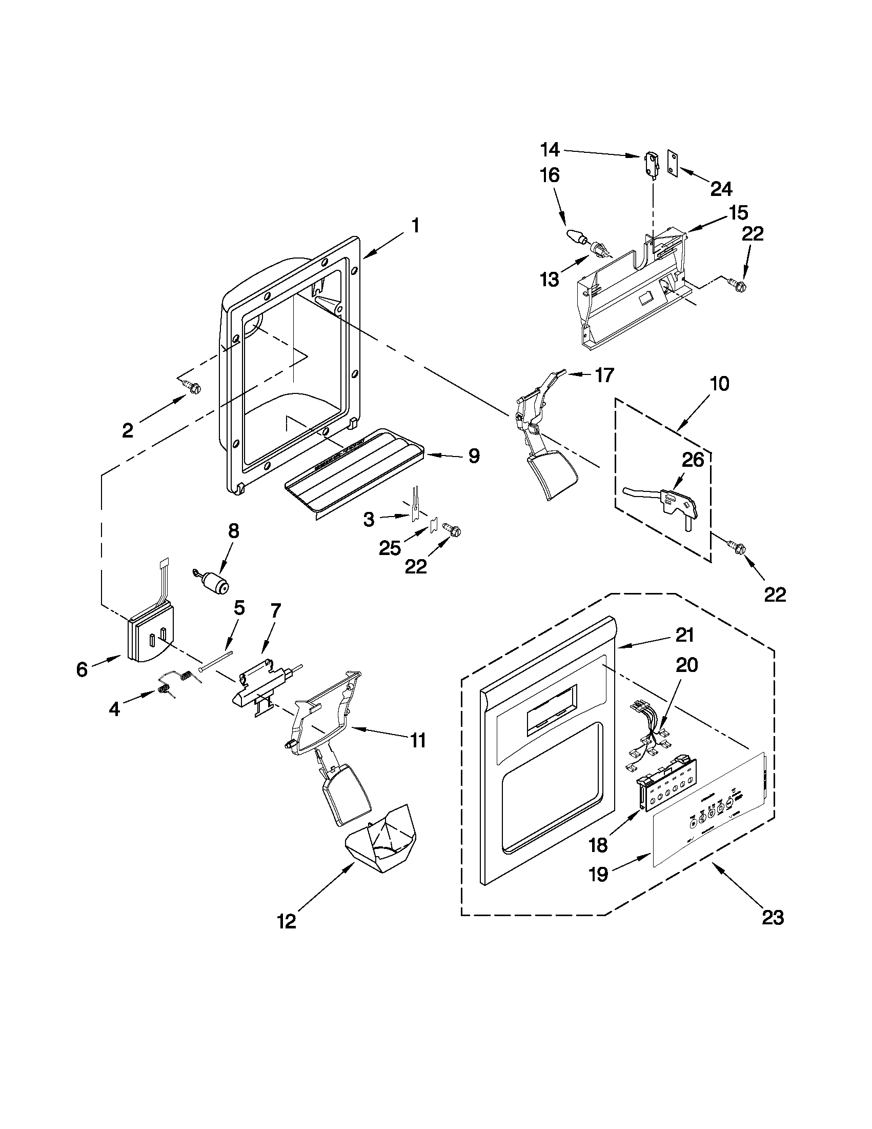 Maytag MSD2550VES02 dispenser front parts diagram