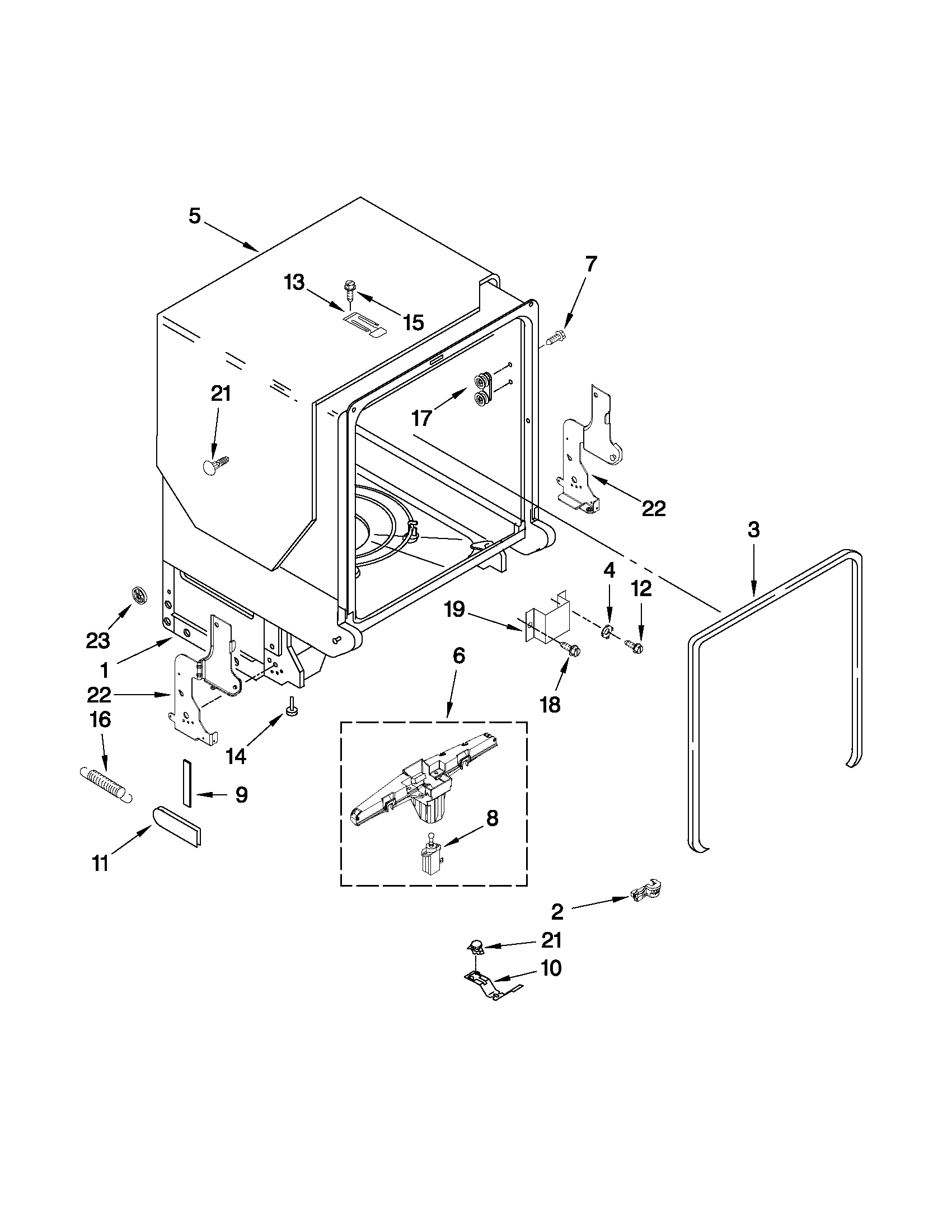 Maytag MDB6709AWW2 tub and frame parts diagram