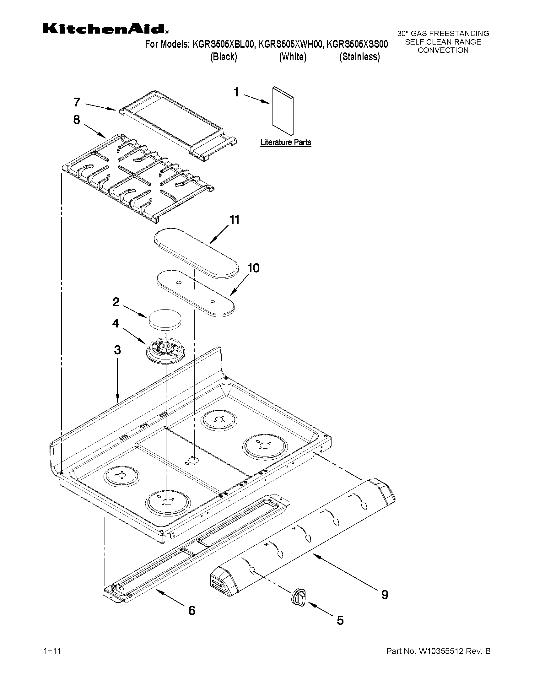 KitchenAid KGRS505XSS00 cooktop parts diagram