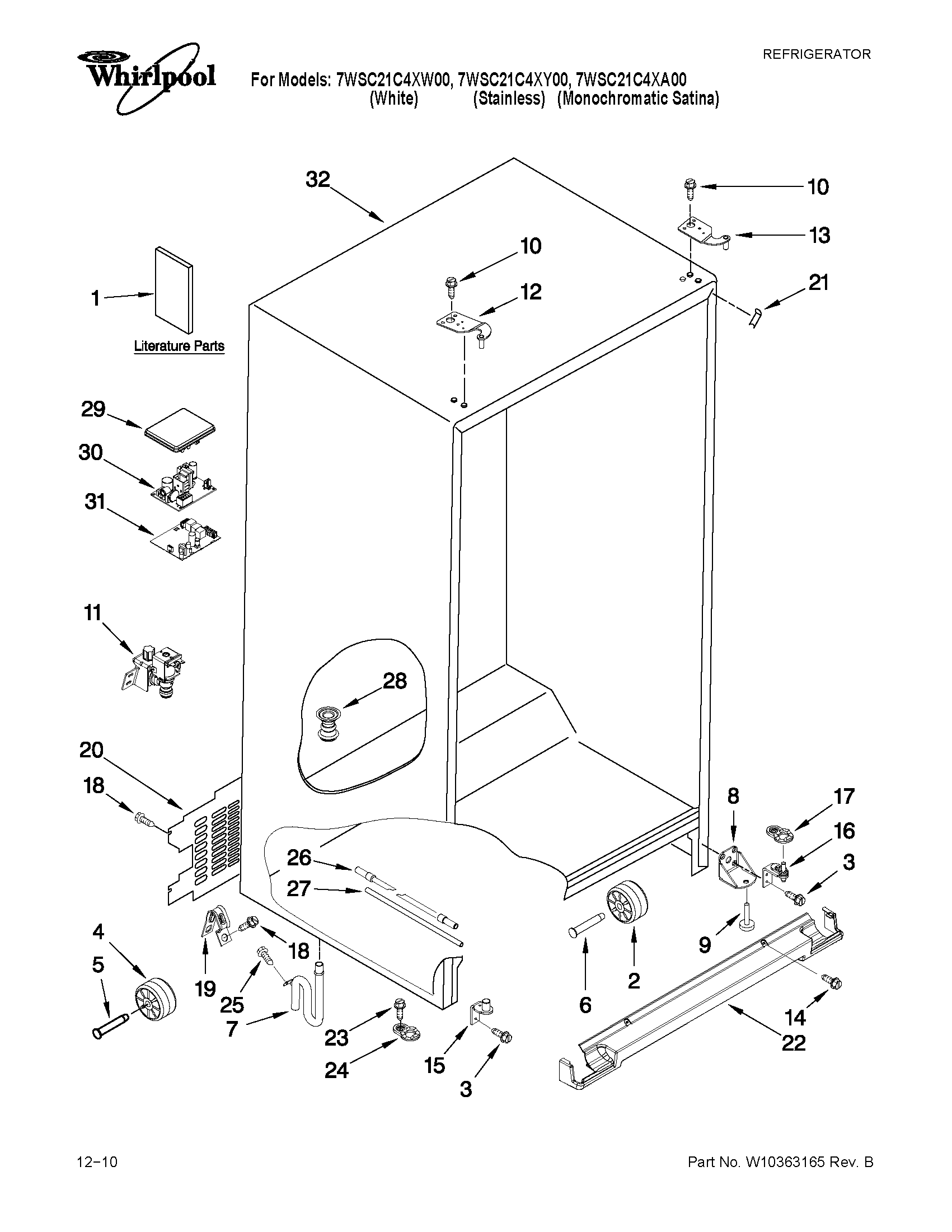 Whirlpool 7WSC21C4XY00 cabinet parts diagram