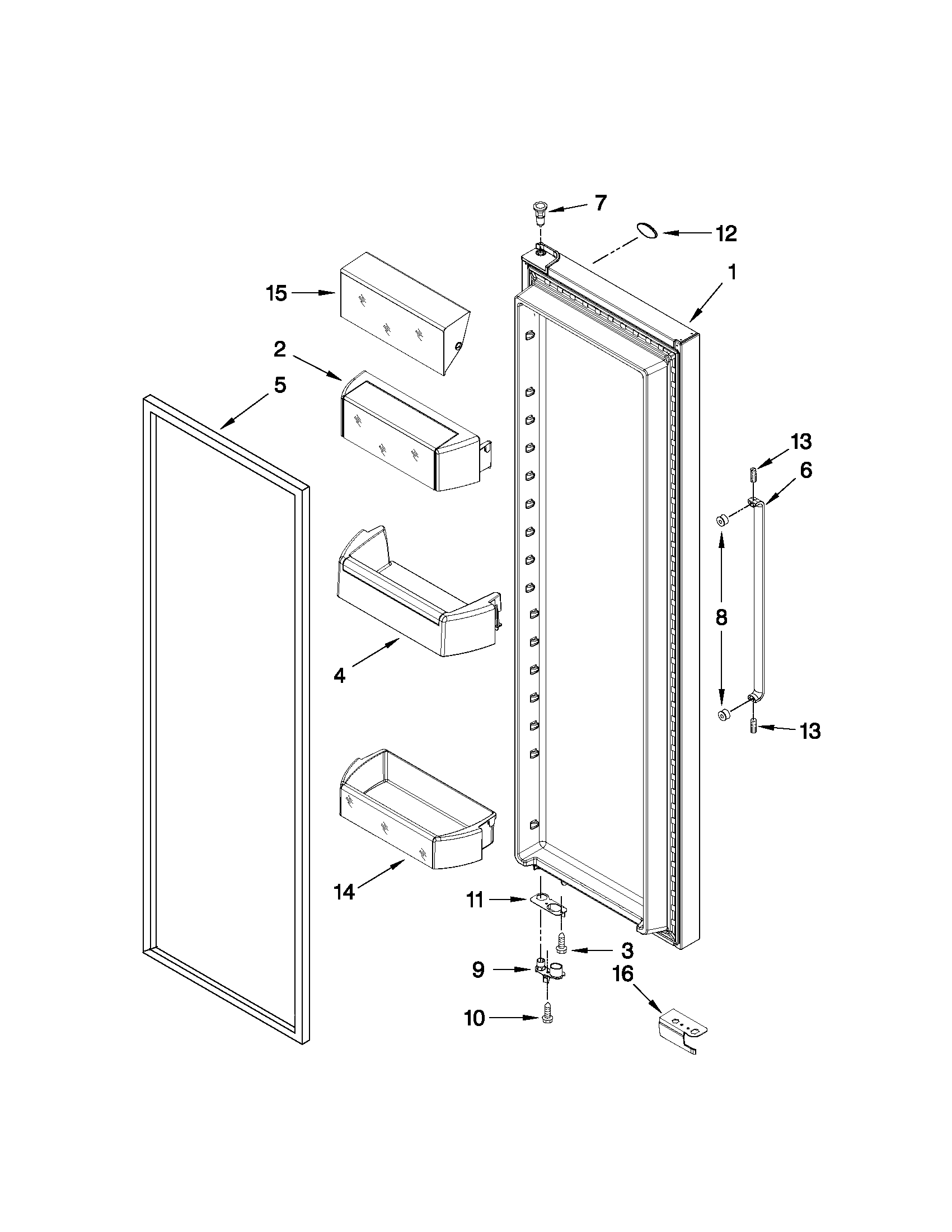 Whirlpool 7WSC21C4XY00 refrigerator door parts diagram