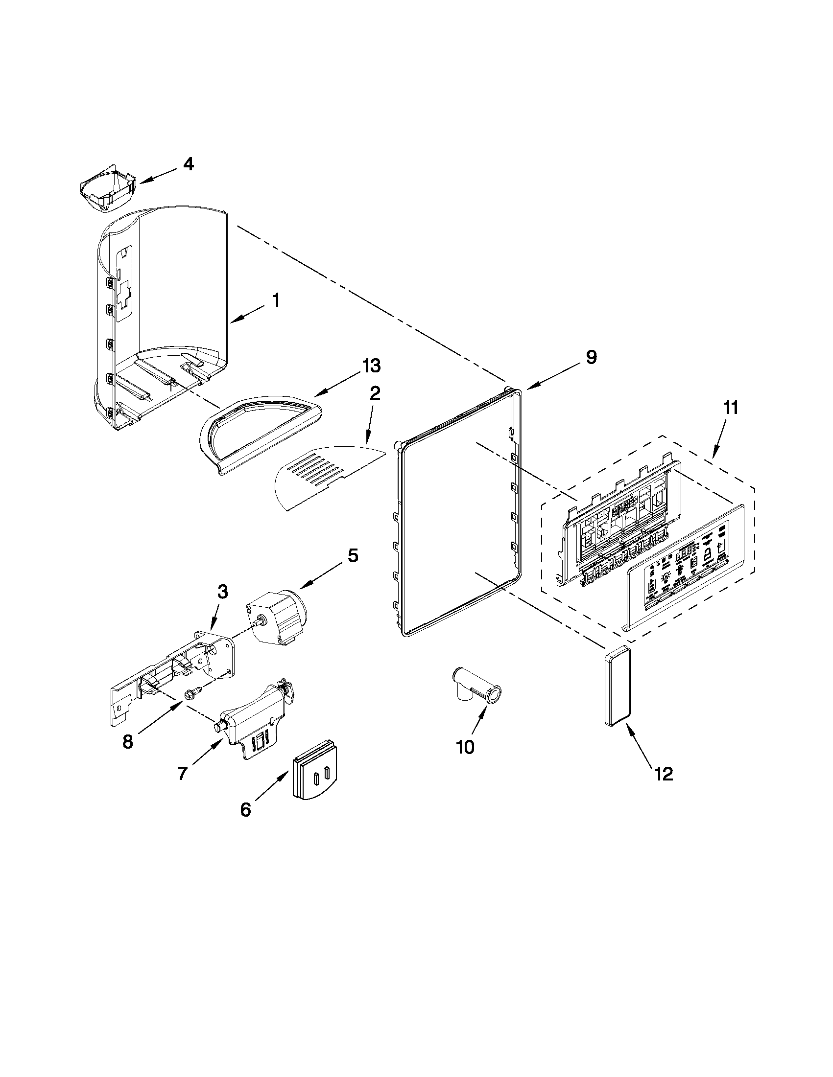 Whirlpool 7WSC21C4XY00 dispenser front parts diagram
