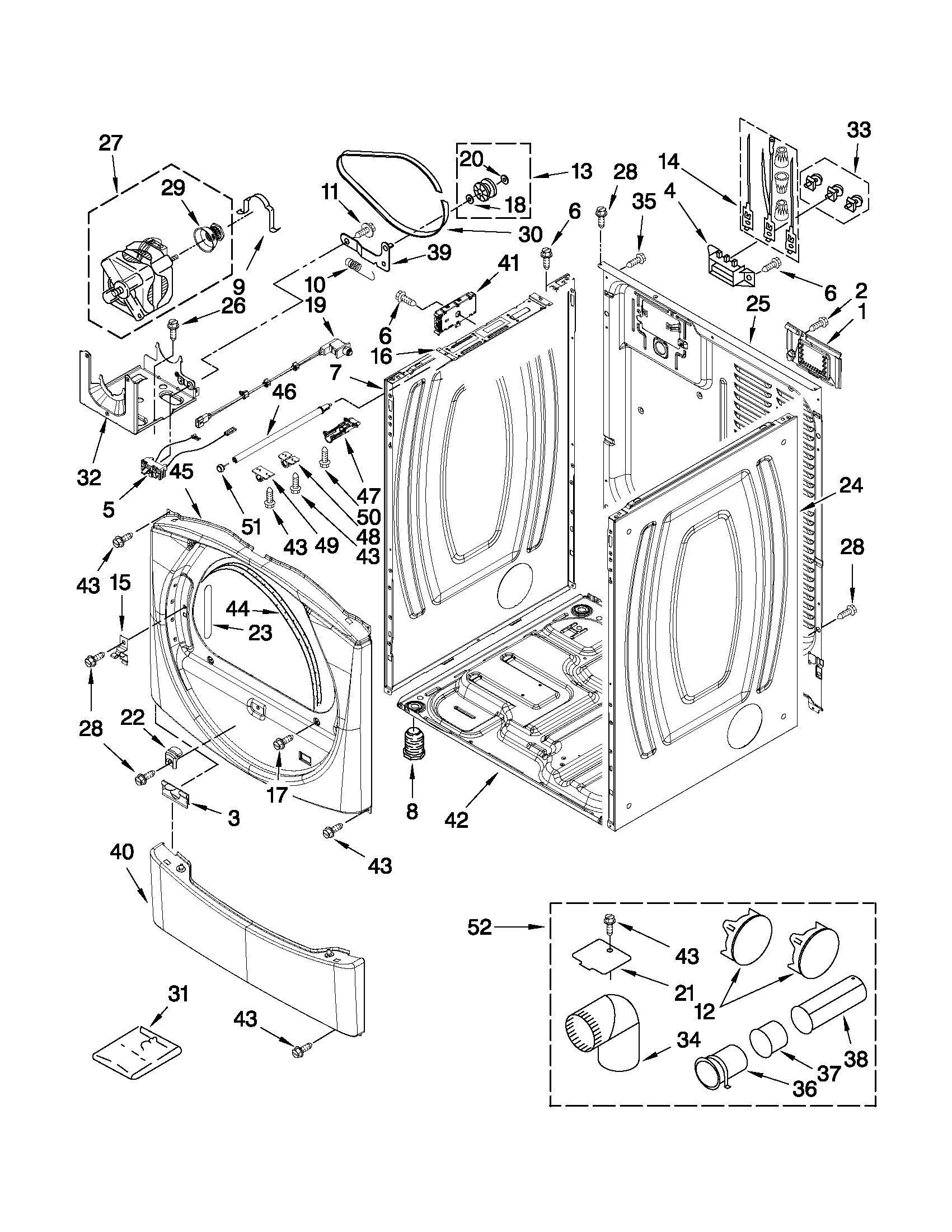 Whirlpool WED9270XR2 cabinet parts diagram