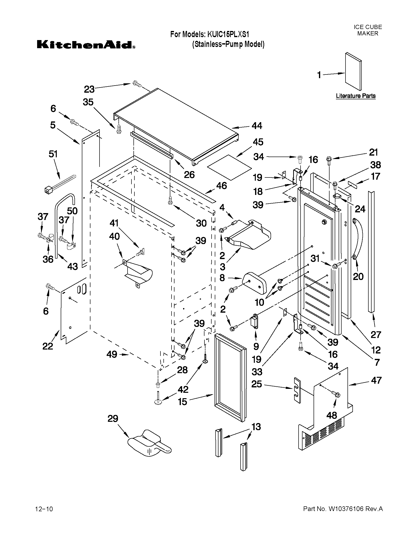 KitchenAid KUIC15PLXS1 cabinet liner and door parts diagram