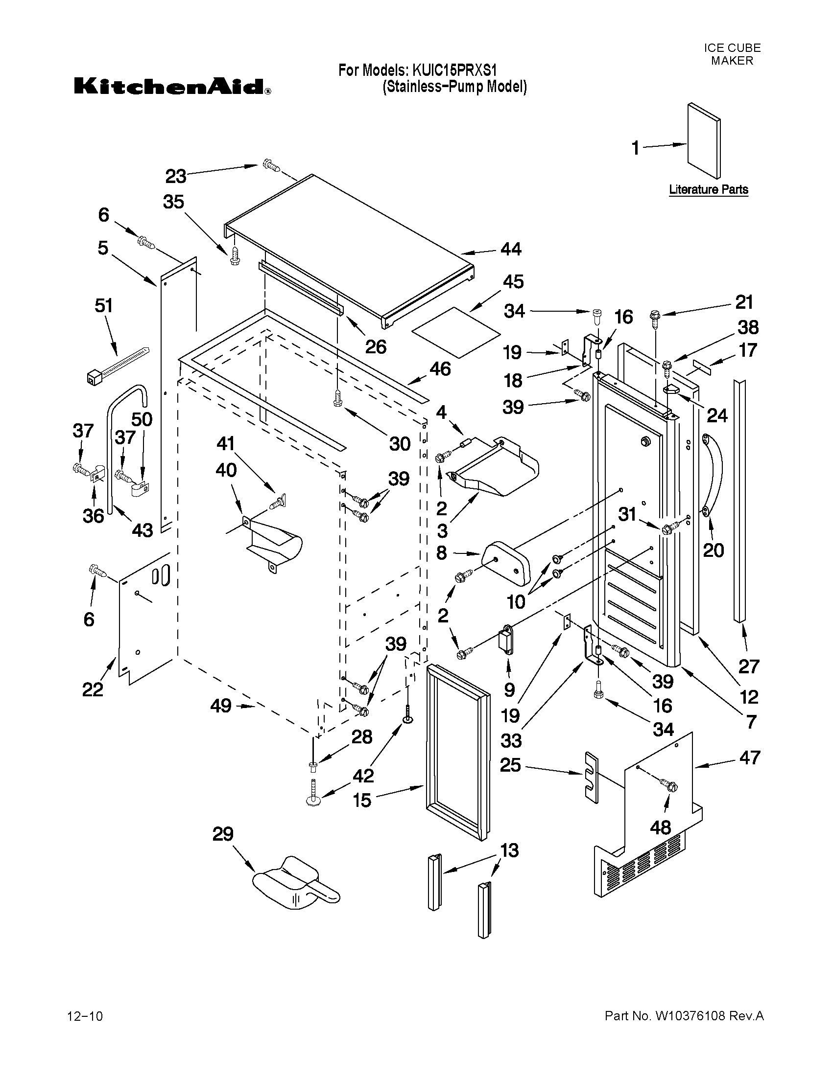 KitchenAid KUIC15PRXS1 cabinet liner and door parts diagram