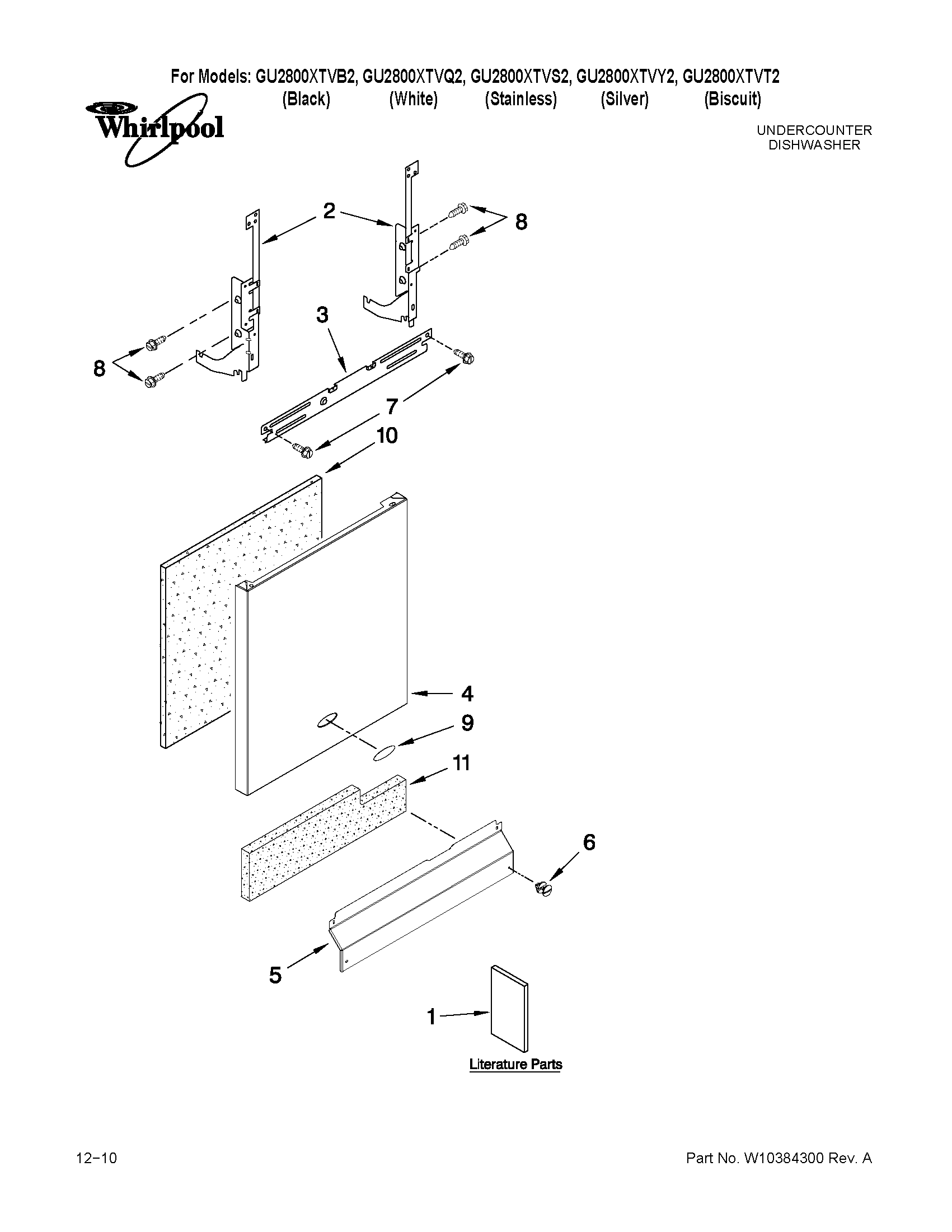 Whirlpool GU2800XTVT2 door and panel parts diagram