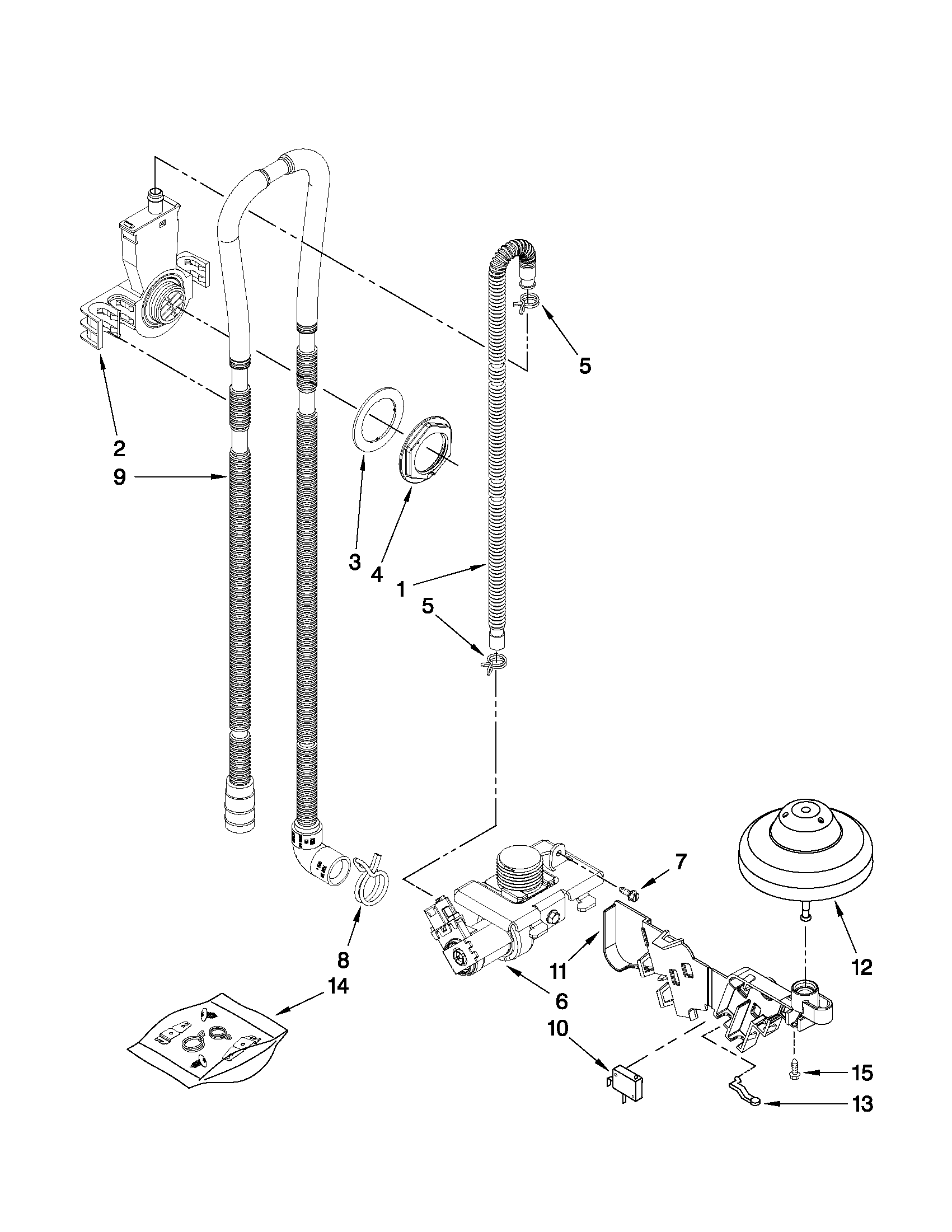 Whirlpool GU2800XTVT2 fill, drain and overfill parts diagram