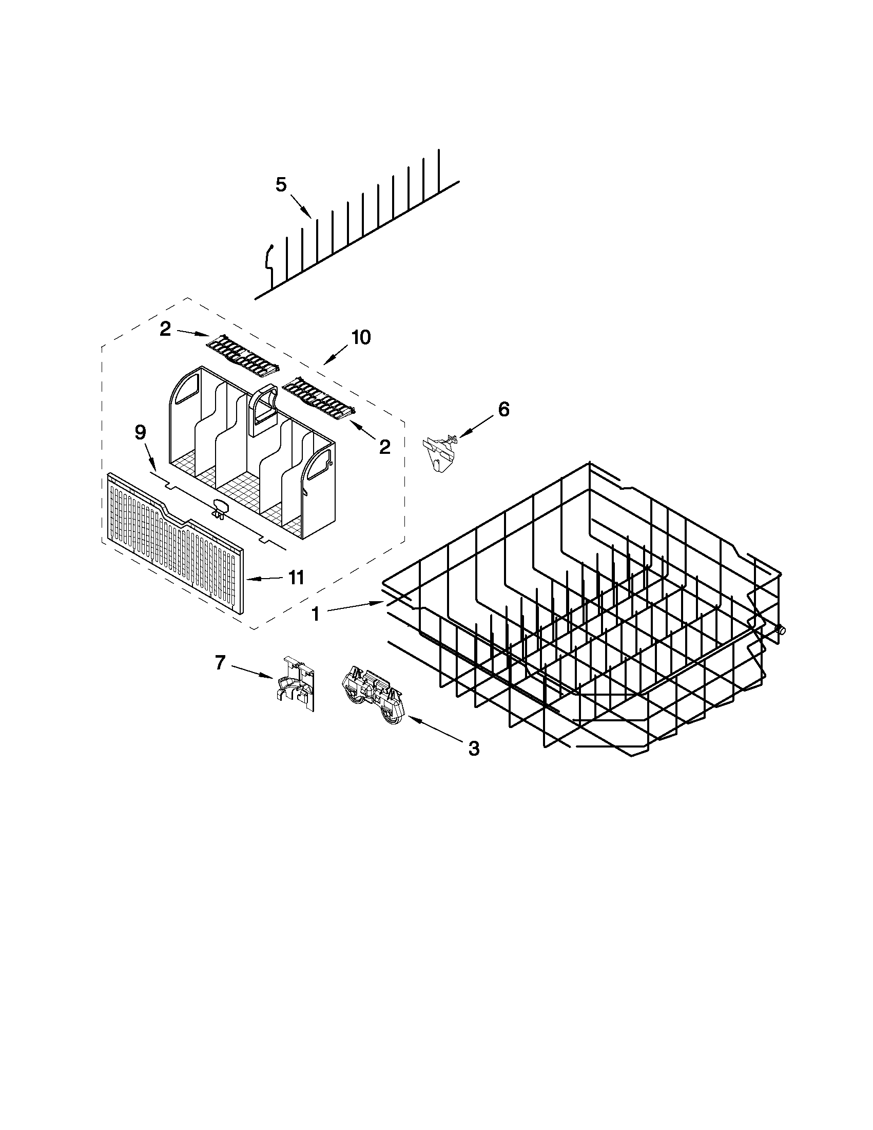 Whirlpool GU2800XTVT2 lower rack parts diagram