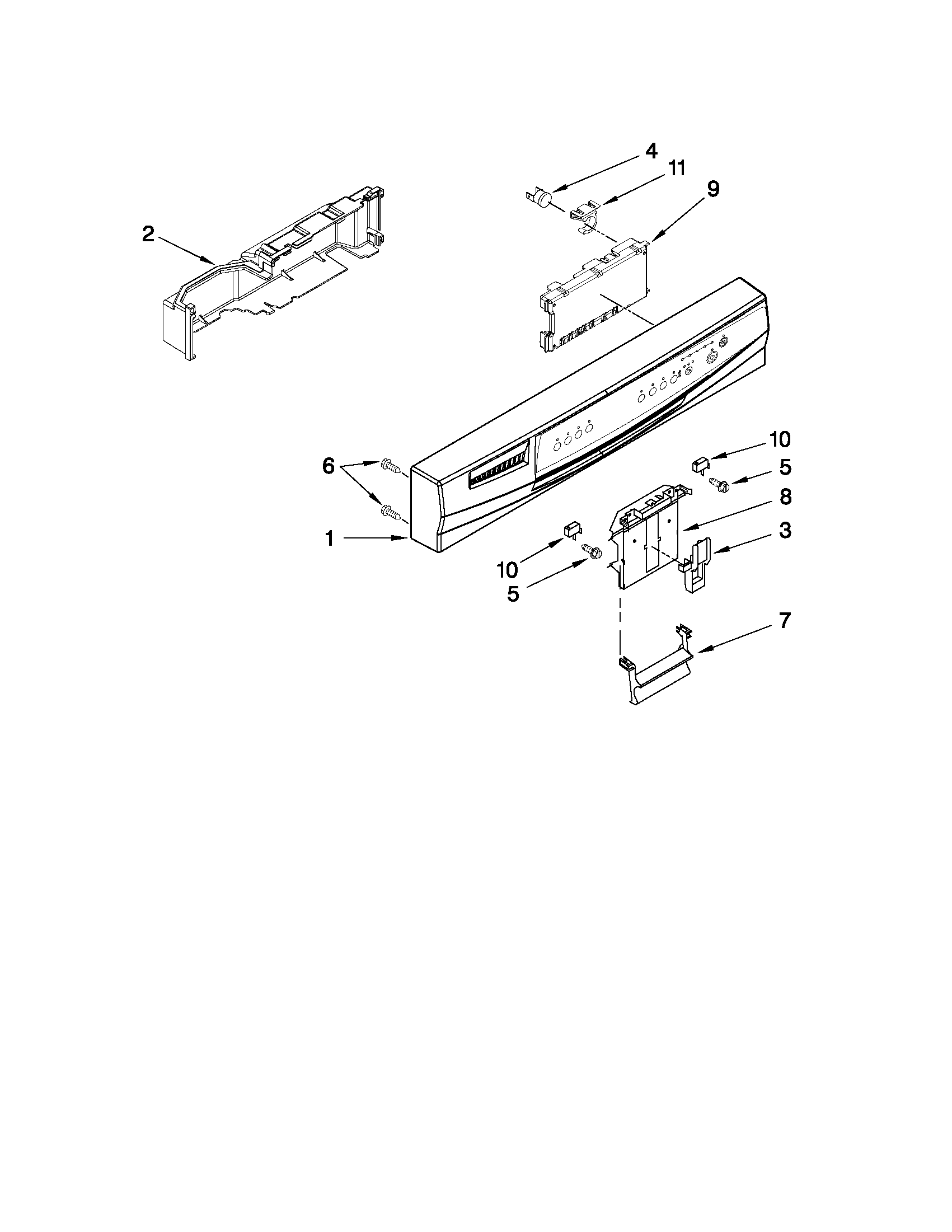 Whirlpool DU1055XTVT5 control panel and latch parts diagram