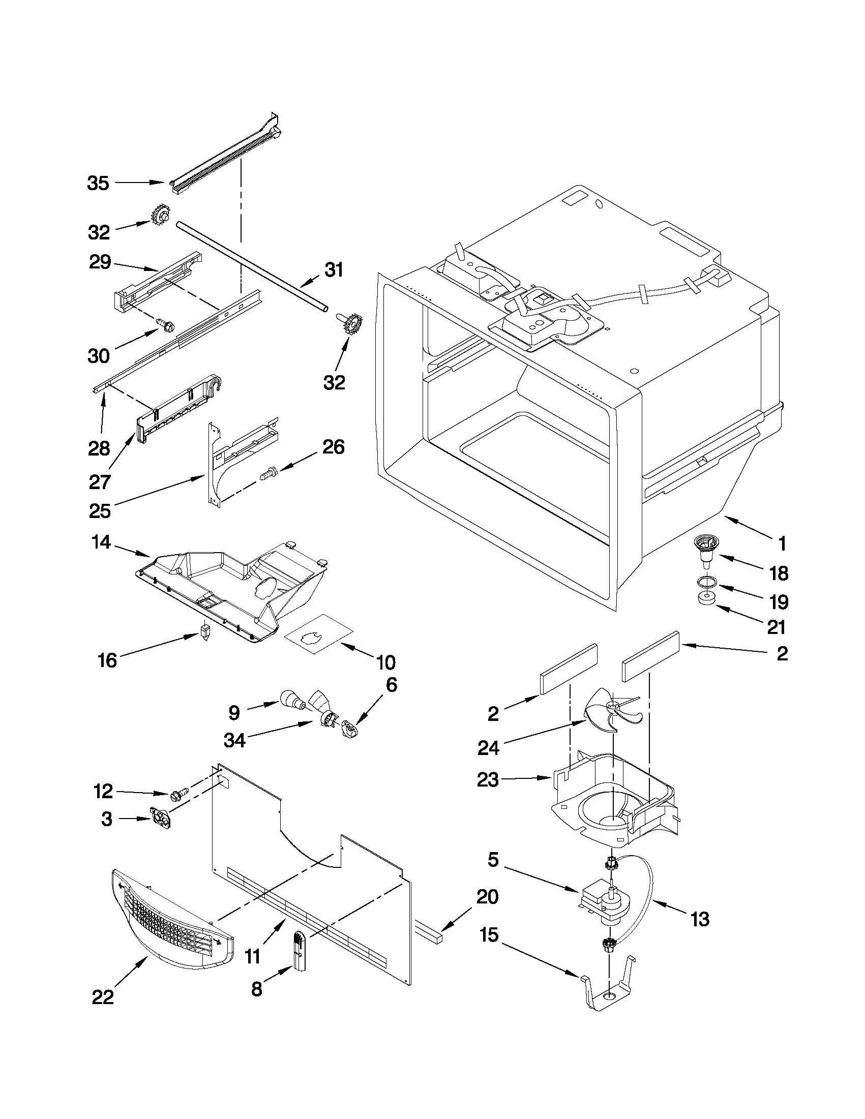 Whirlpool G25EFSB23S8 freezer liner parts diagram