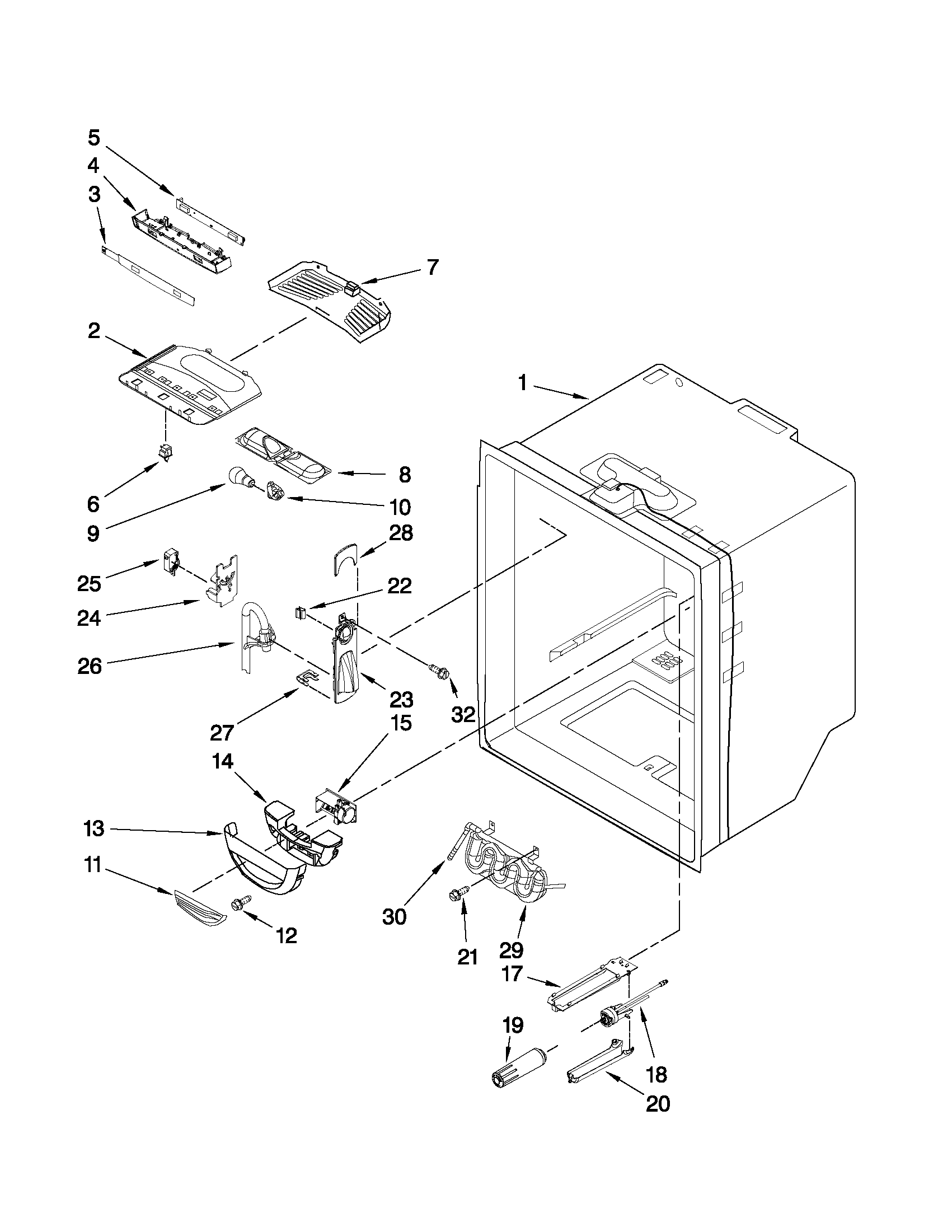 Whirlpool G25EFSB23S8 refrigerator liner parts diagram