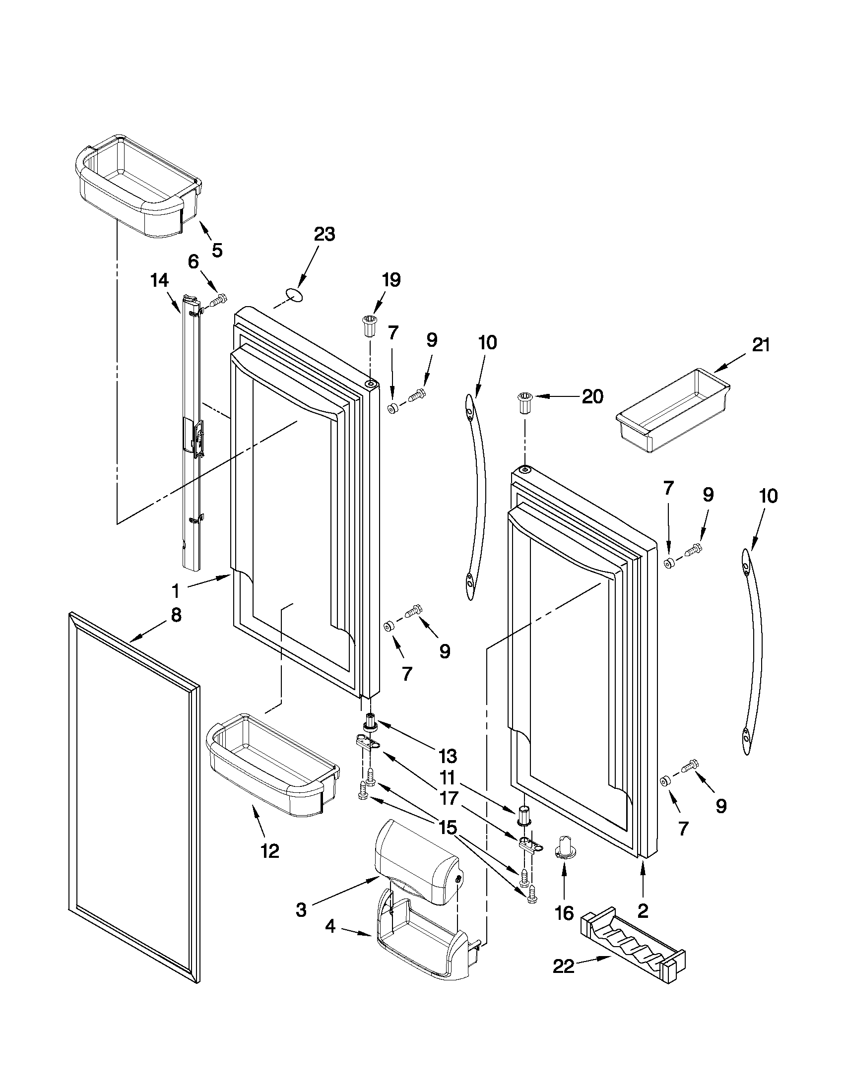 Whirlpool G25EFSB23S8 refrigerator door parts diagram