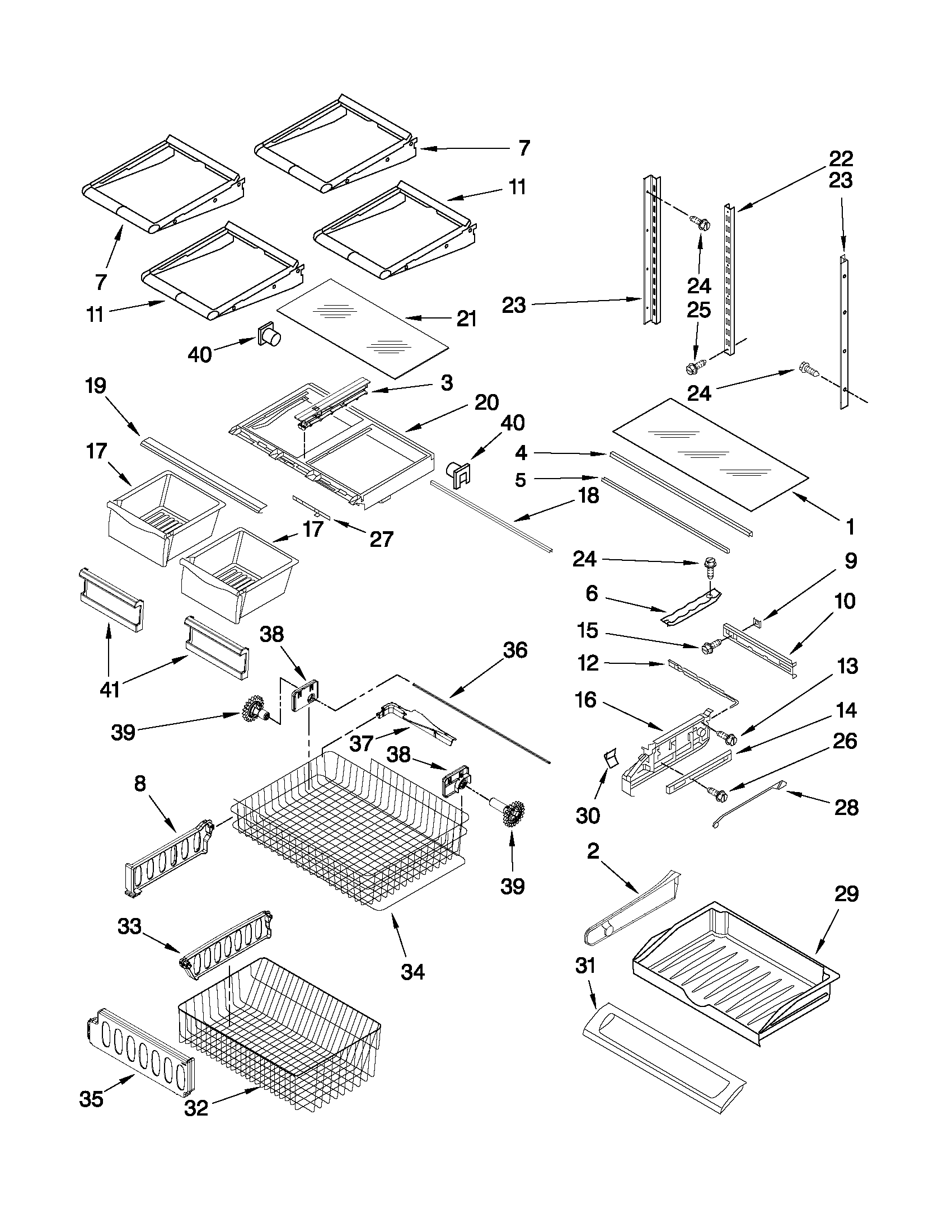 Whirlpool G25EFSB23S8 shelf parts diagram
