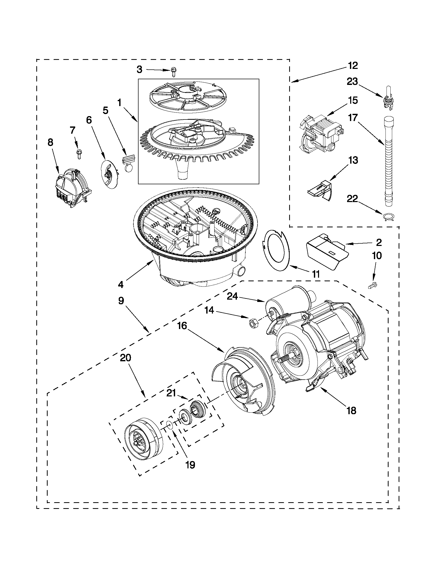 Whirlpool DU1010XTXQ2 pump and motor parts diagram