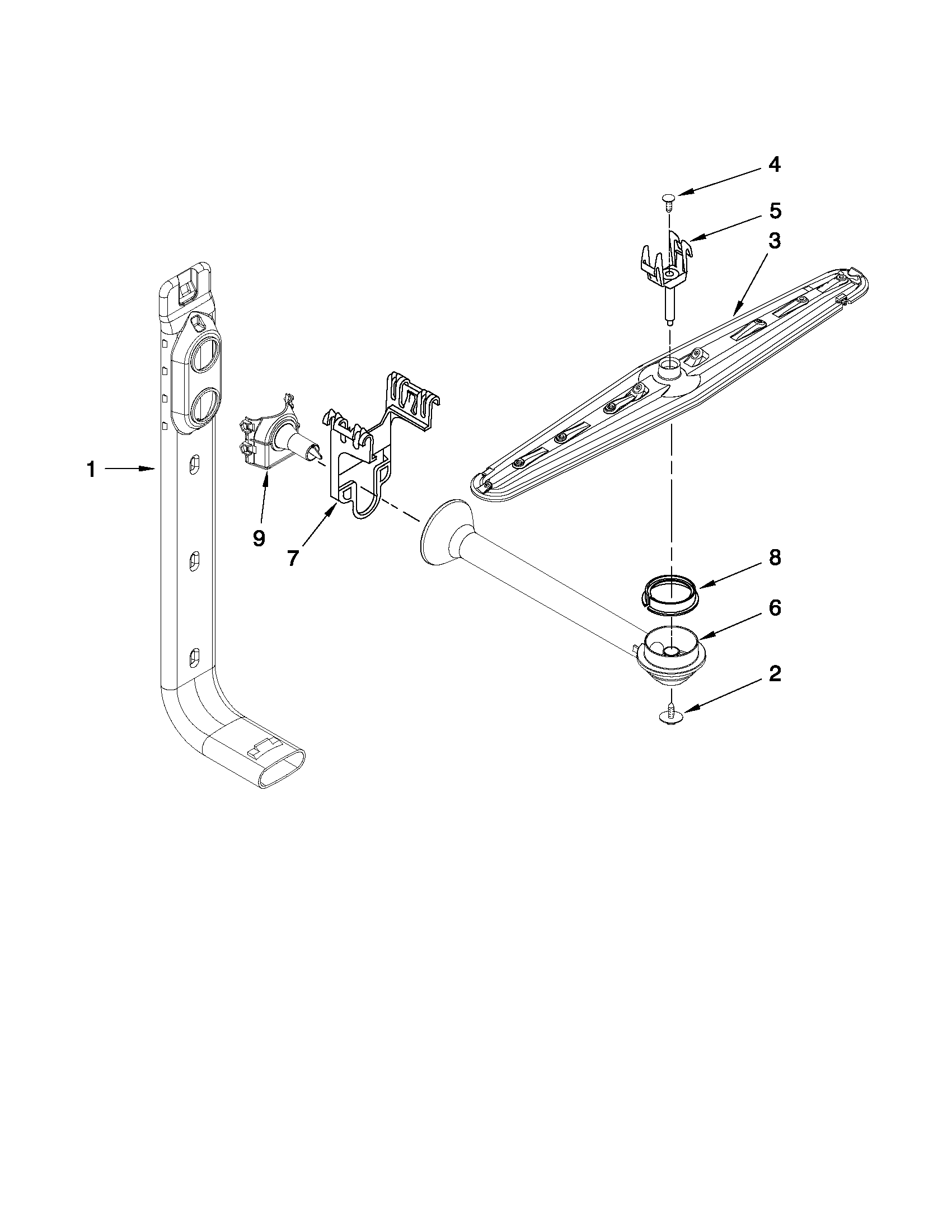 Whirlpool DU1010XTXQ2 upper wash and rinse parts diagram