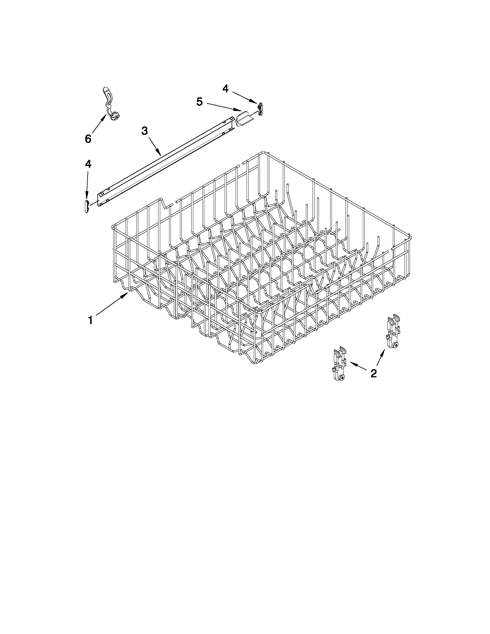 Whirlpool DU1010XTXQ2 upper rack and track parts diagram