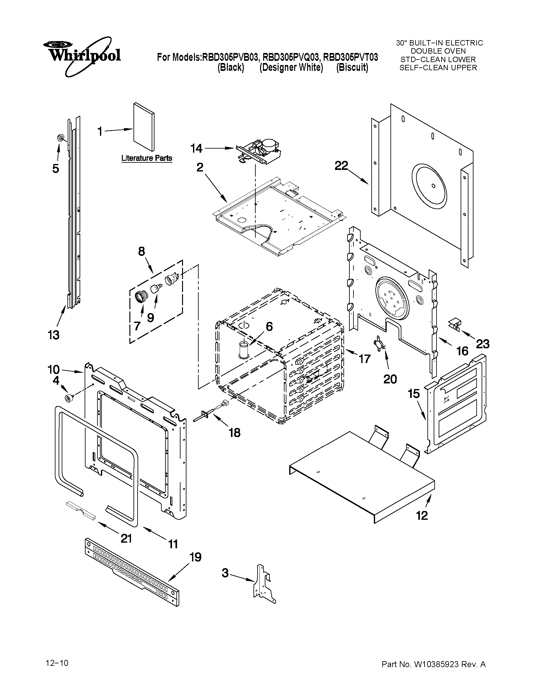 Whirlpool RBD305PVT03 upper oven parts diagram