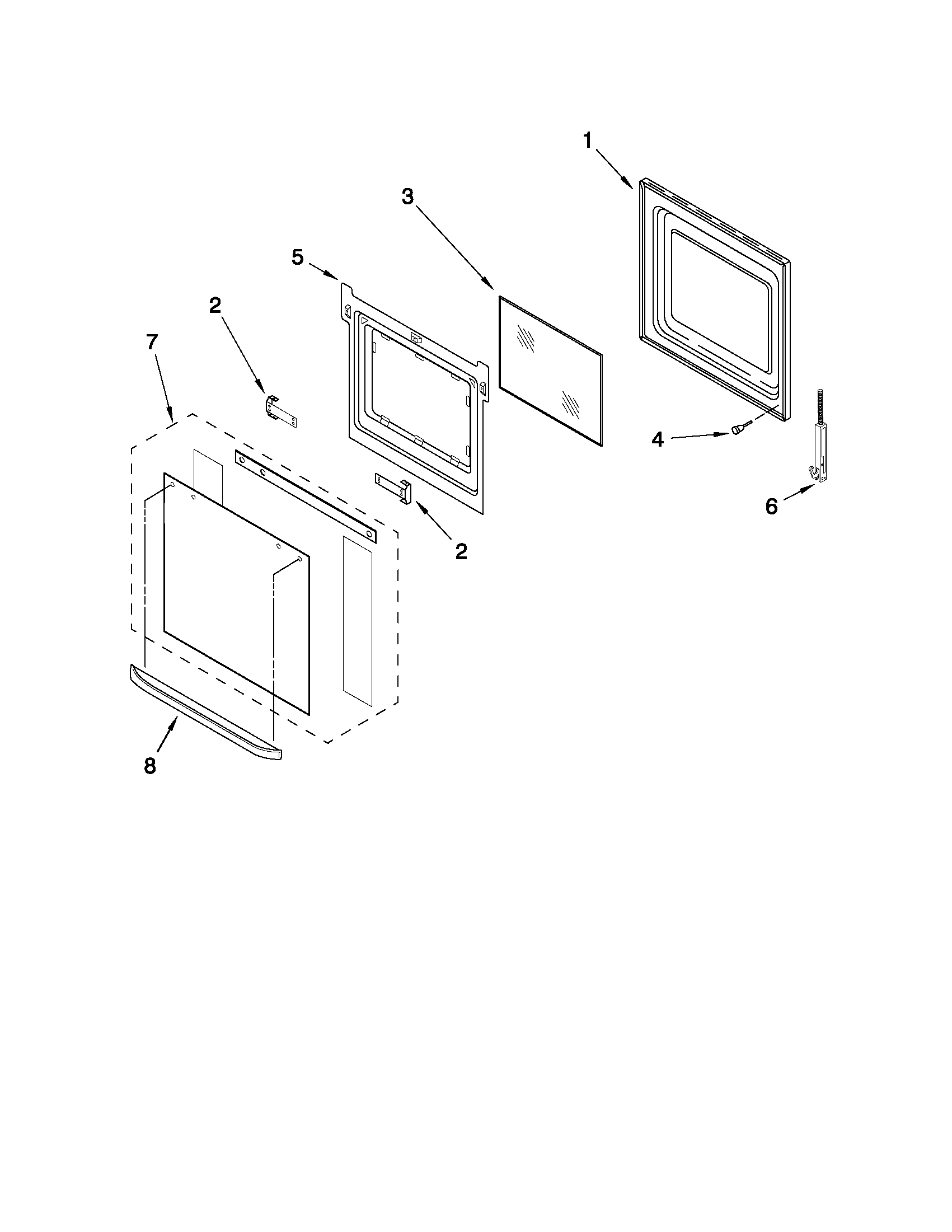 Whirlpool RBD305PVT03 lower oven door parts diagram
