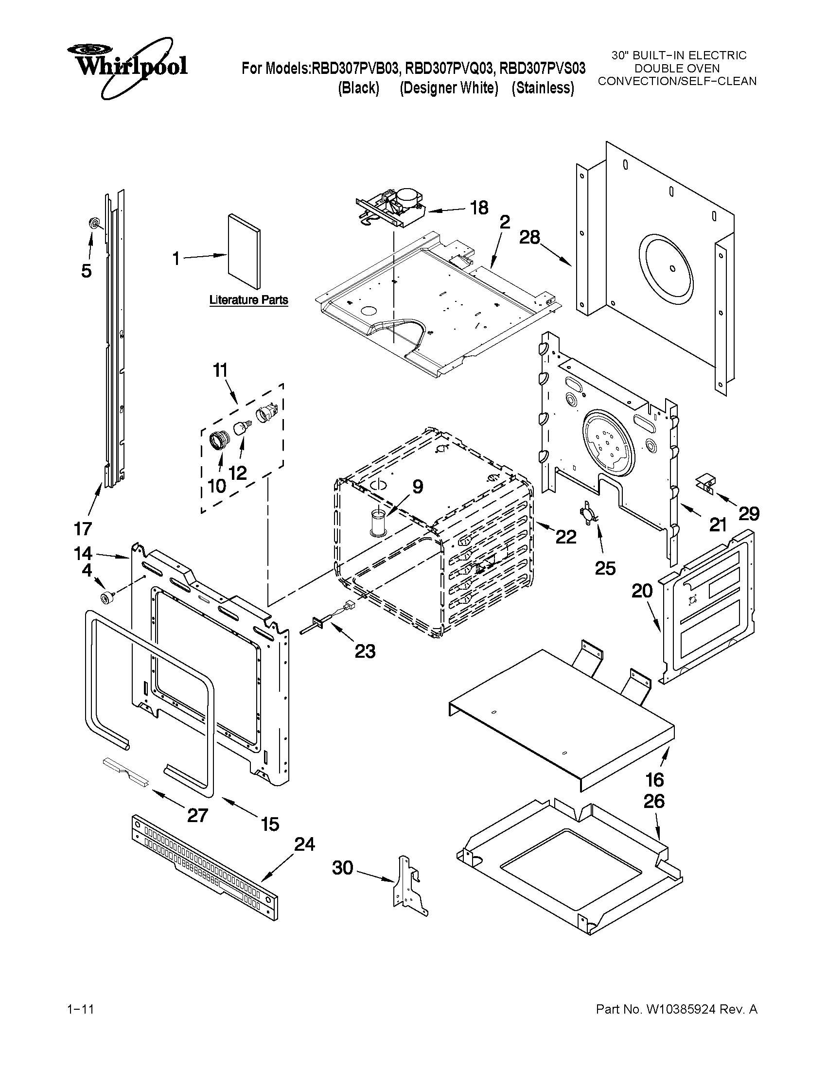Whirlpool RBD307PVB03 upper oven parts diagram