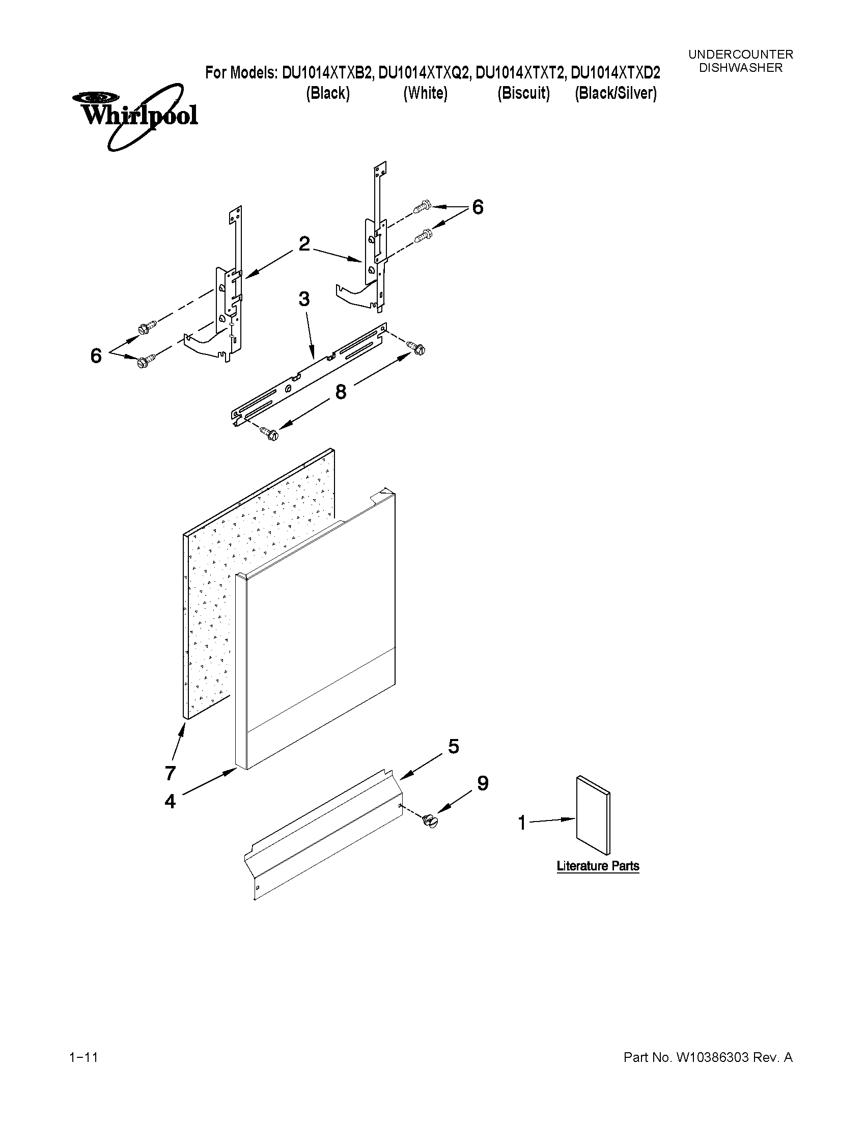 Whirlpool DU1014XTXT2 door and panel parts diagram