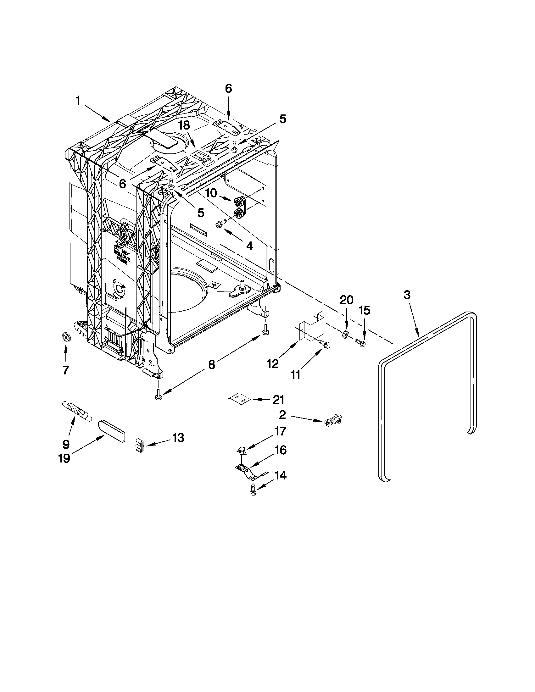 Whirlpool DU1014XTXT2 tub and frame parts diagram