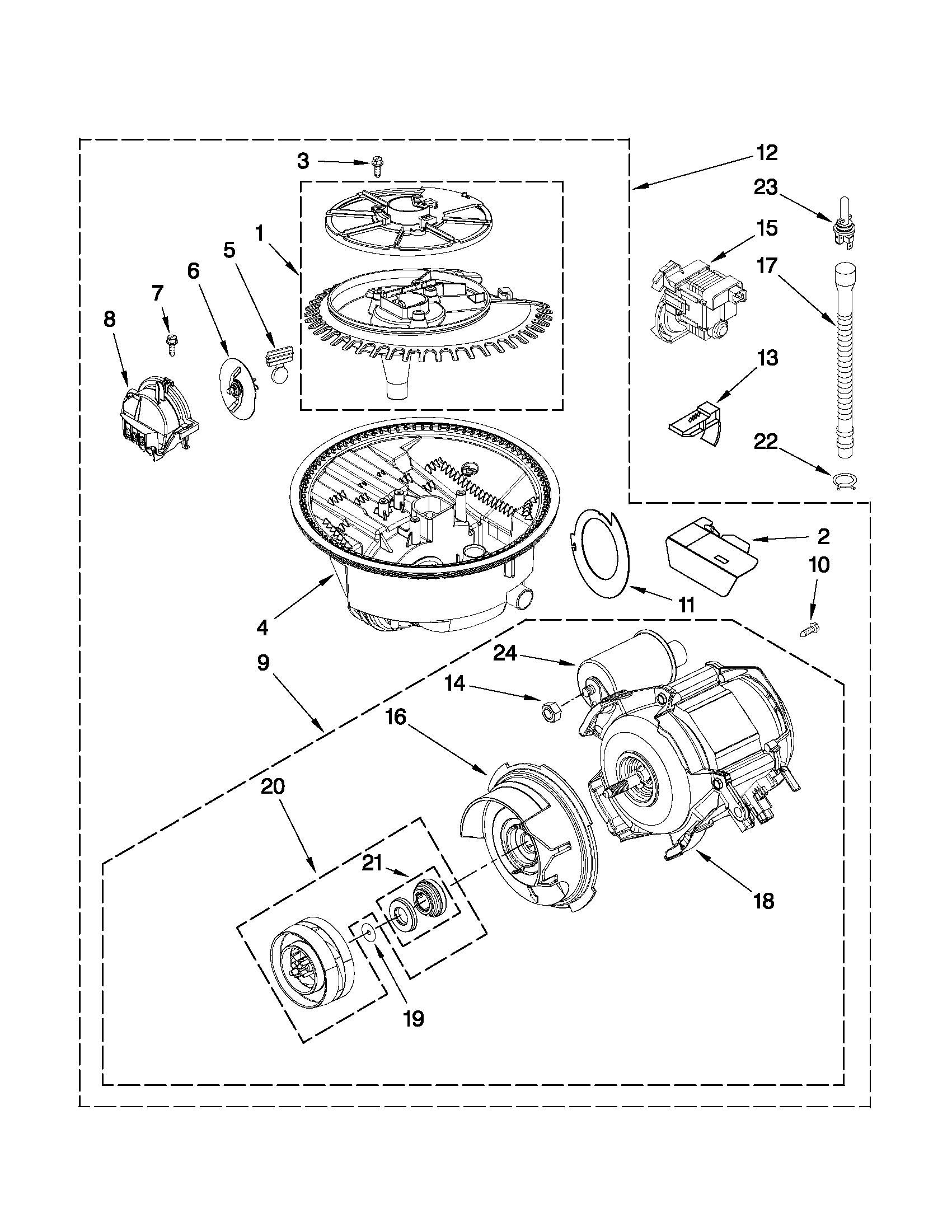 Whirlpool DU1014XTXT2 pump and motor parts diagram