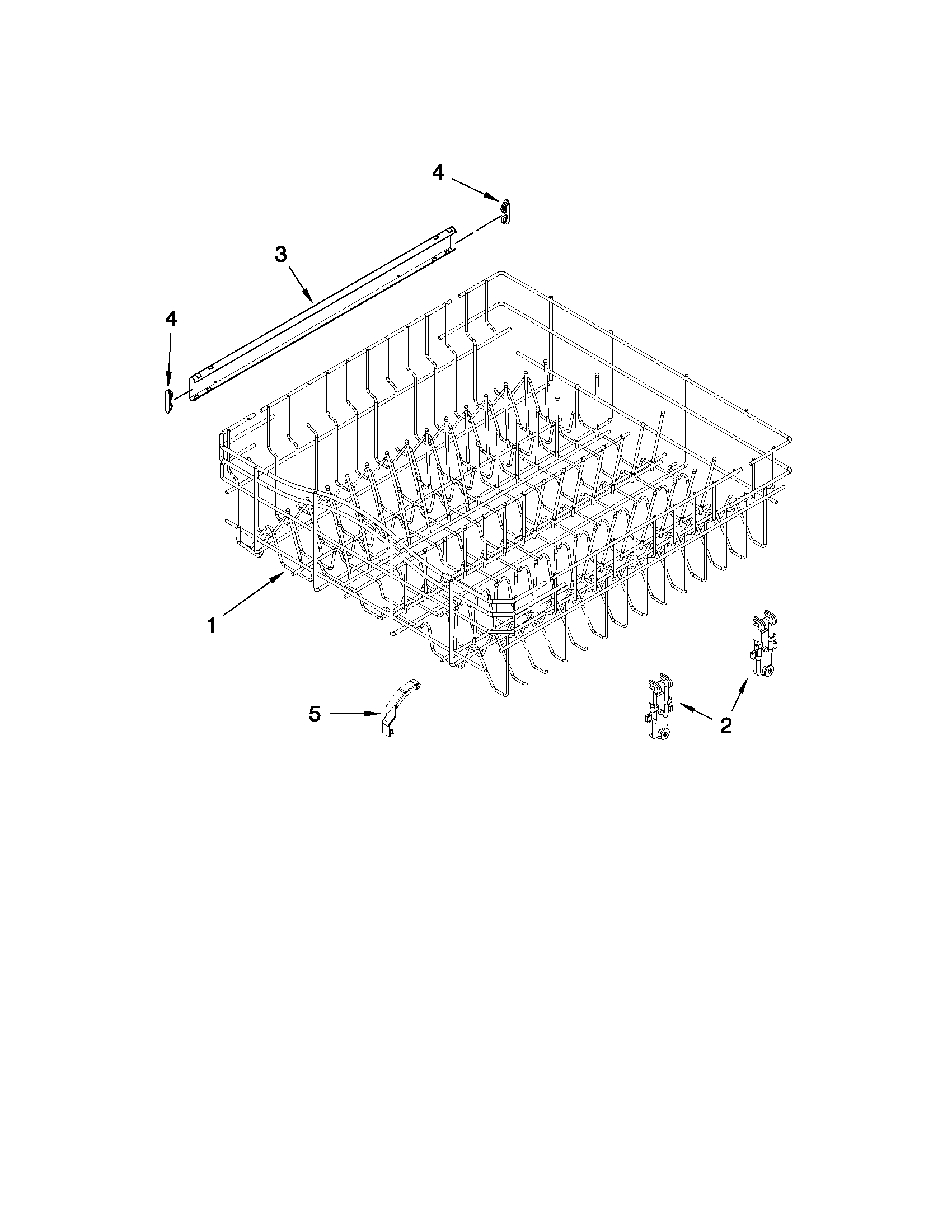 Whirlpool DU1014XTXT2 upper rack and track parts diagram