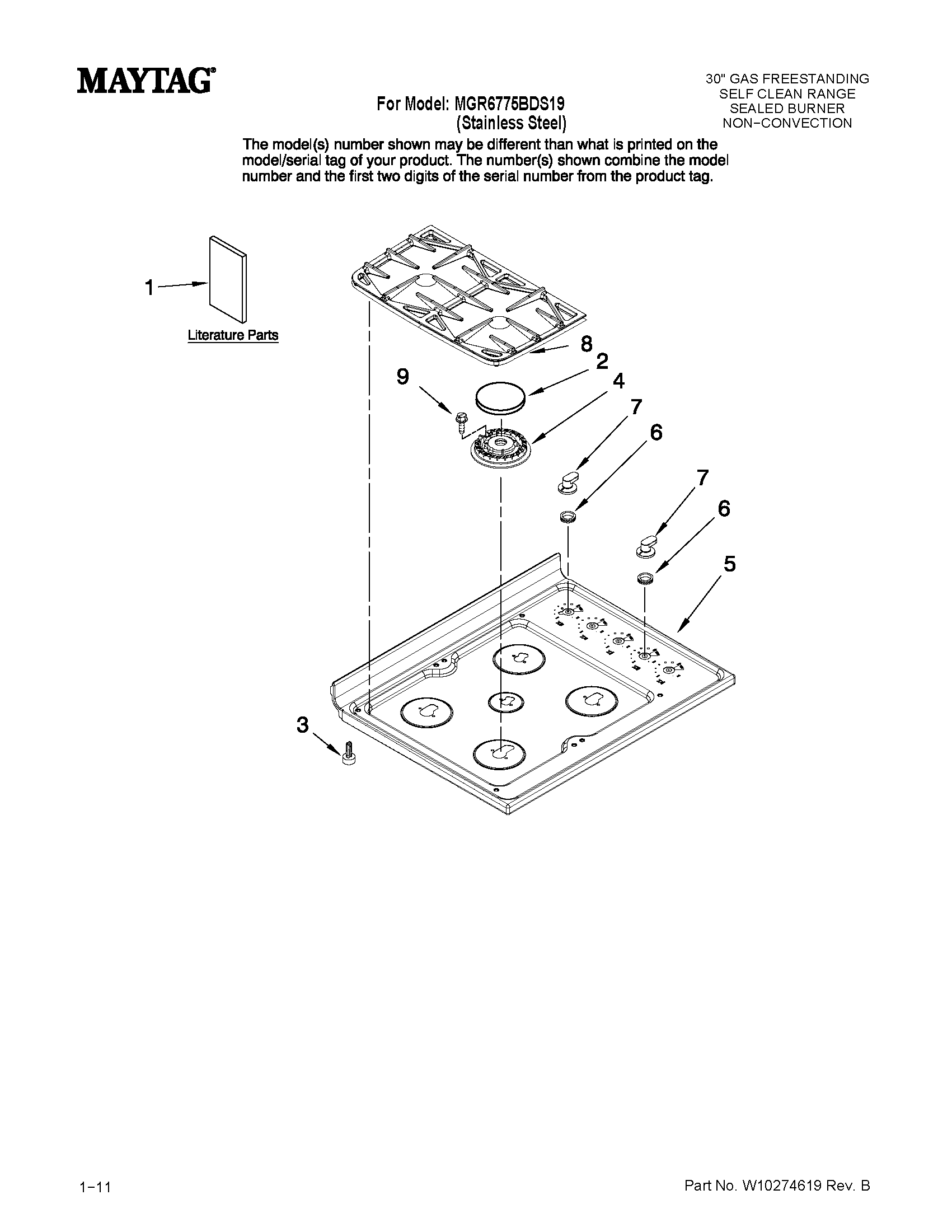 Maytag MGR6775BDS19 cooktop parts diagram