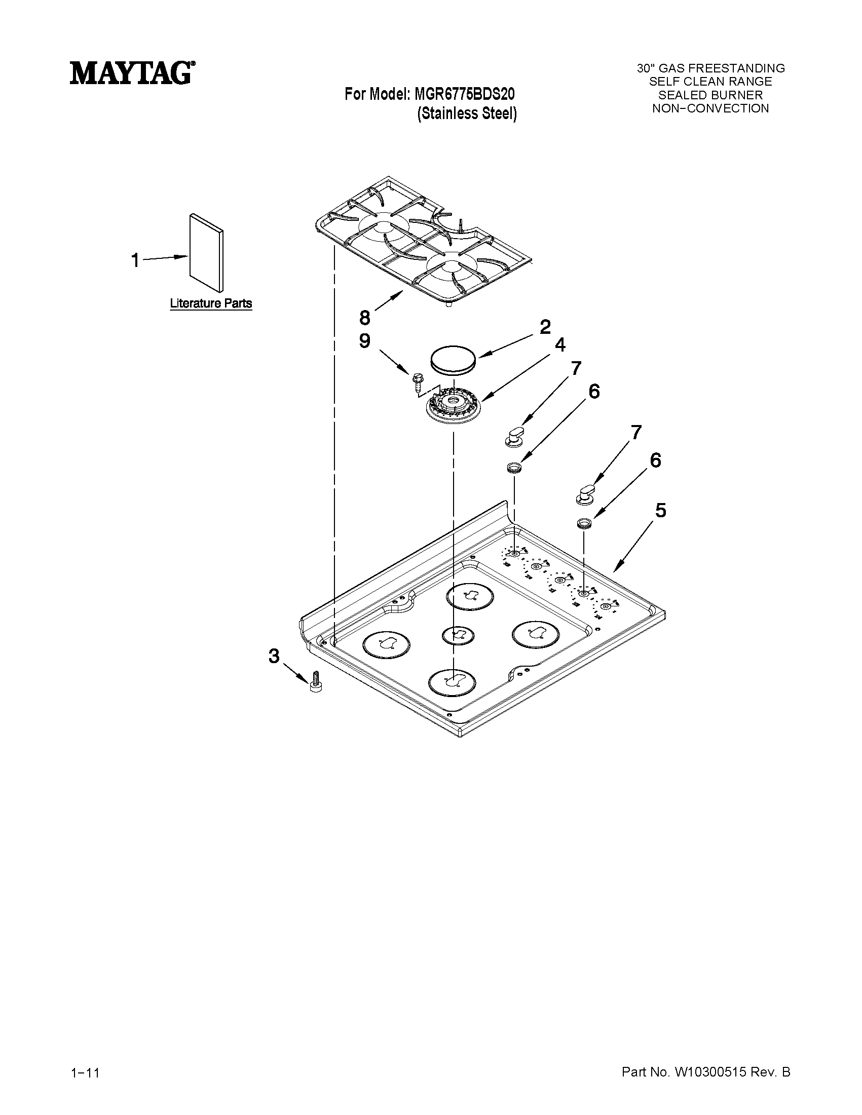 Maytag MGR6775BDS20 cooktop parts diagram