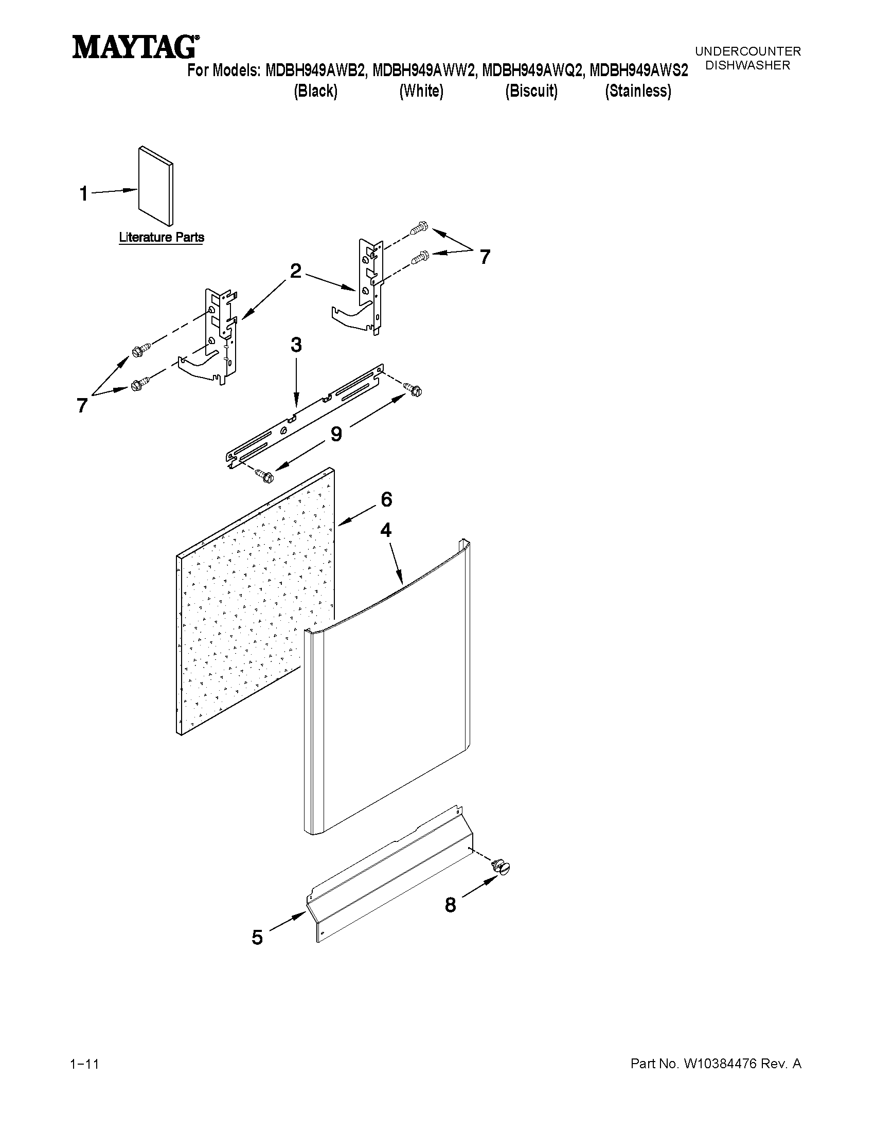 Maytag MDBH949AWQ2 door and panel parts diagram