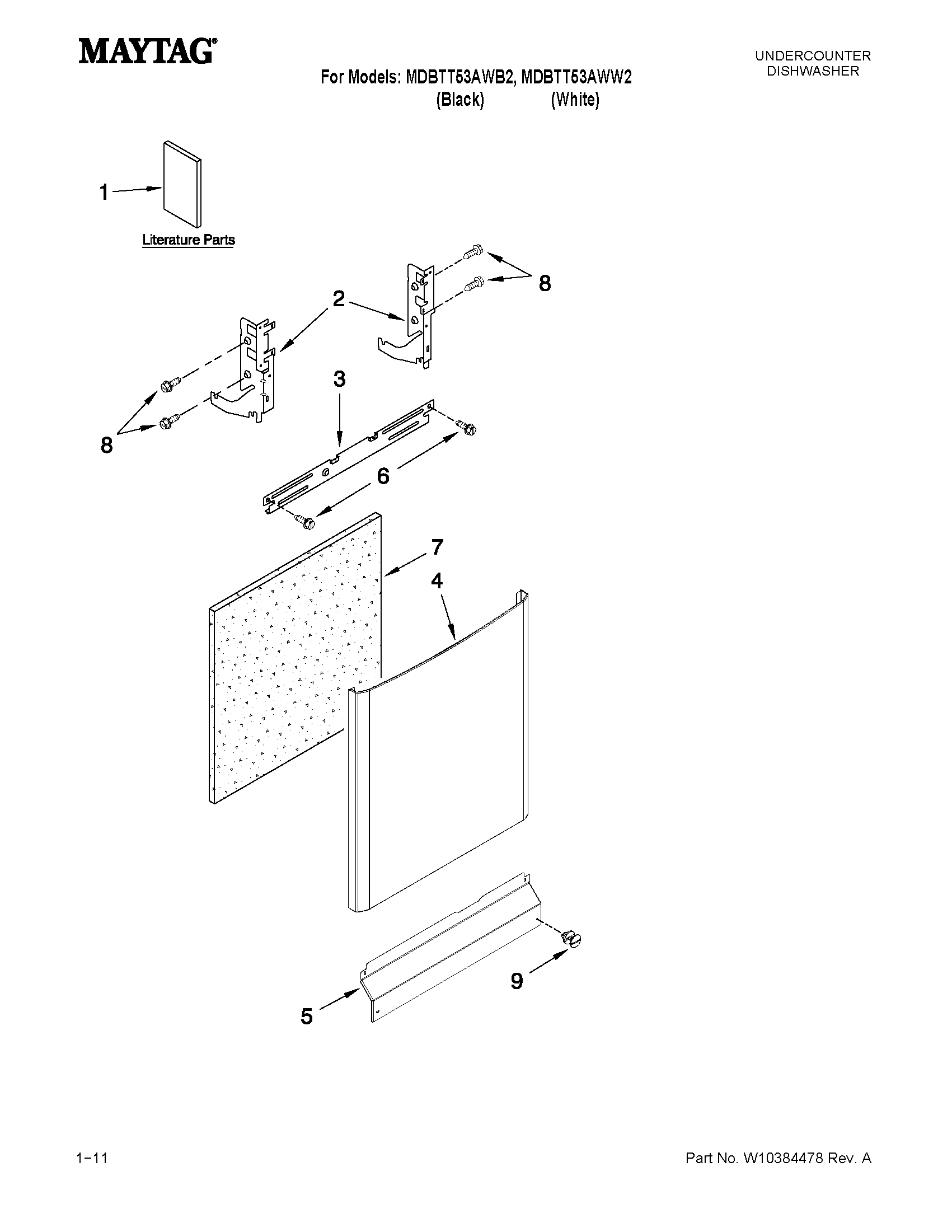 Maytag MDBTT53AWW2 door and panel parts diagram