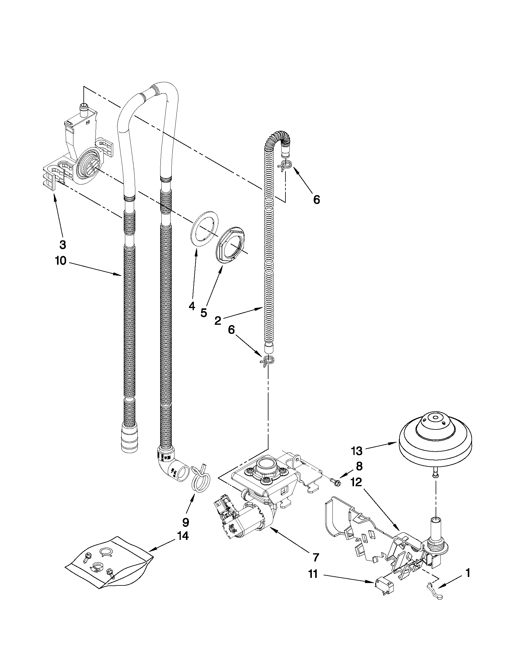 Maytag MDBTT53AWW2 fill, drain and overfill parts diagram