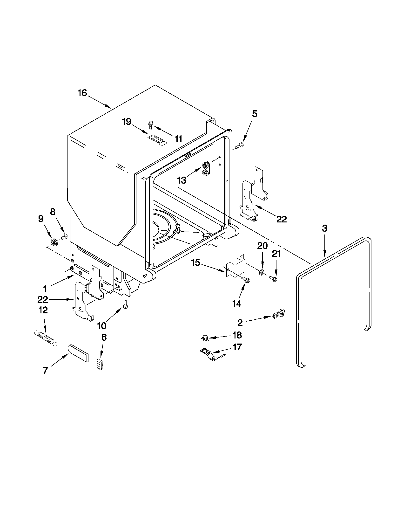 Maytag MDBTT53AWW2 tub and frame parts diagram
