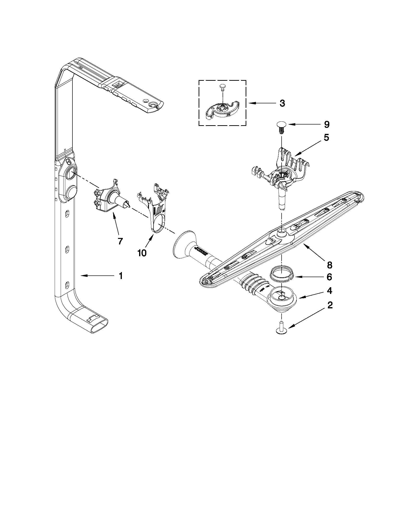 Maytag MDBTT53AWW2 upper wash and rinse parts diagram