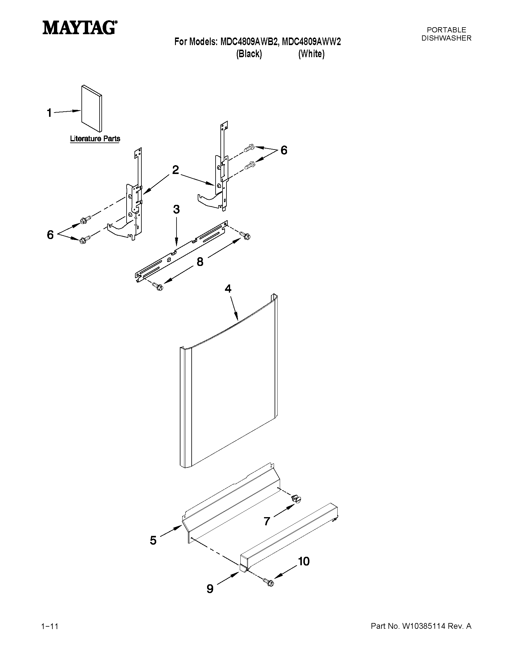 Maytag MDC4809AWW2 door and panel parts diagram