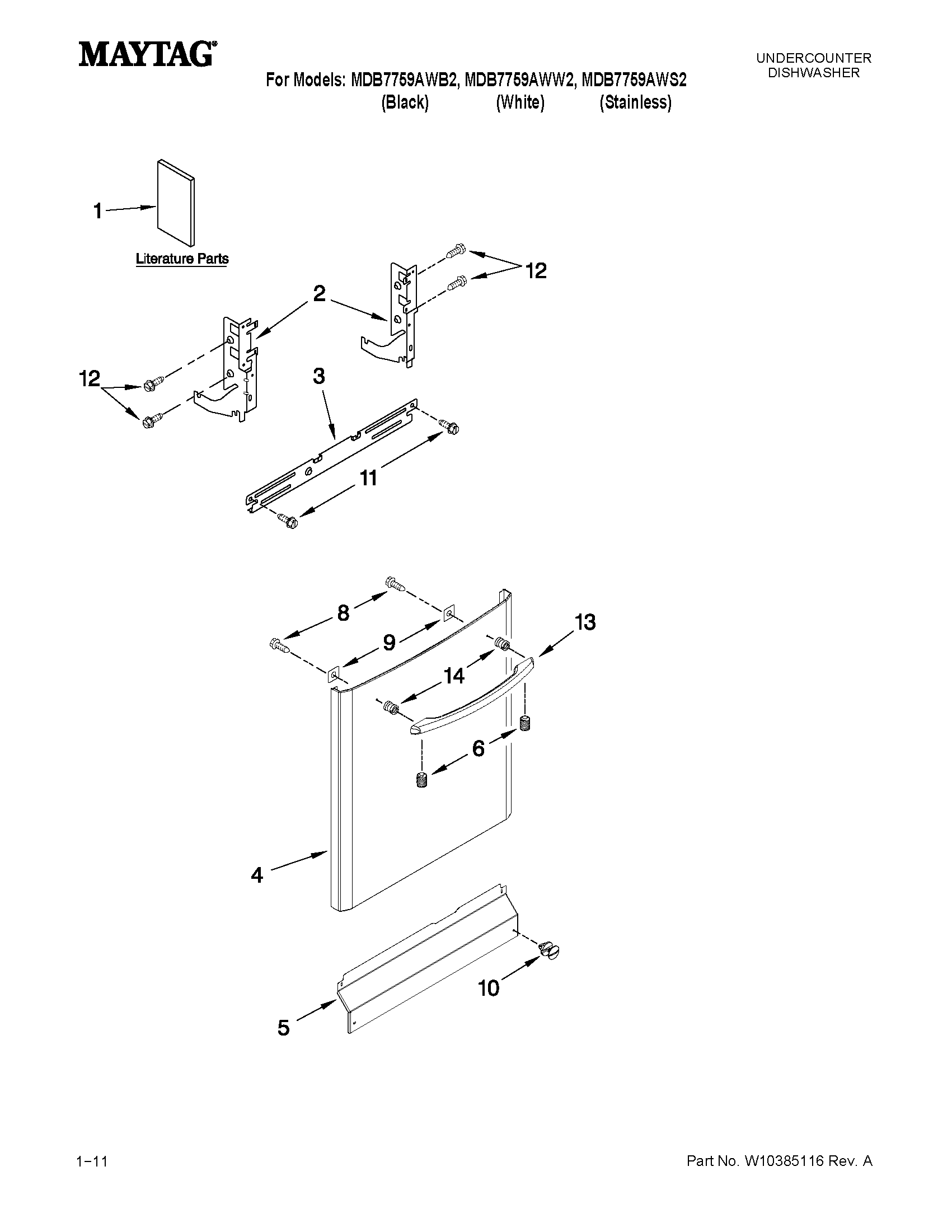 Maytag MDB7759AWW2 door and panel parts diagram