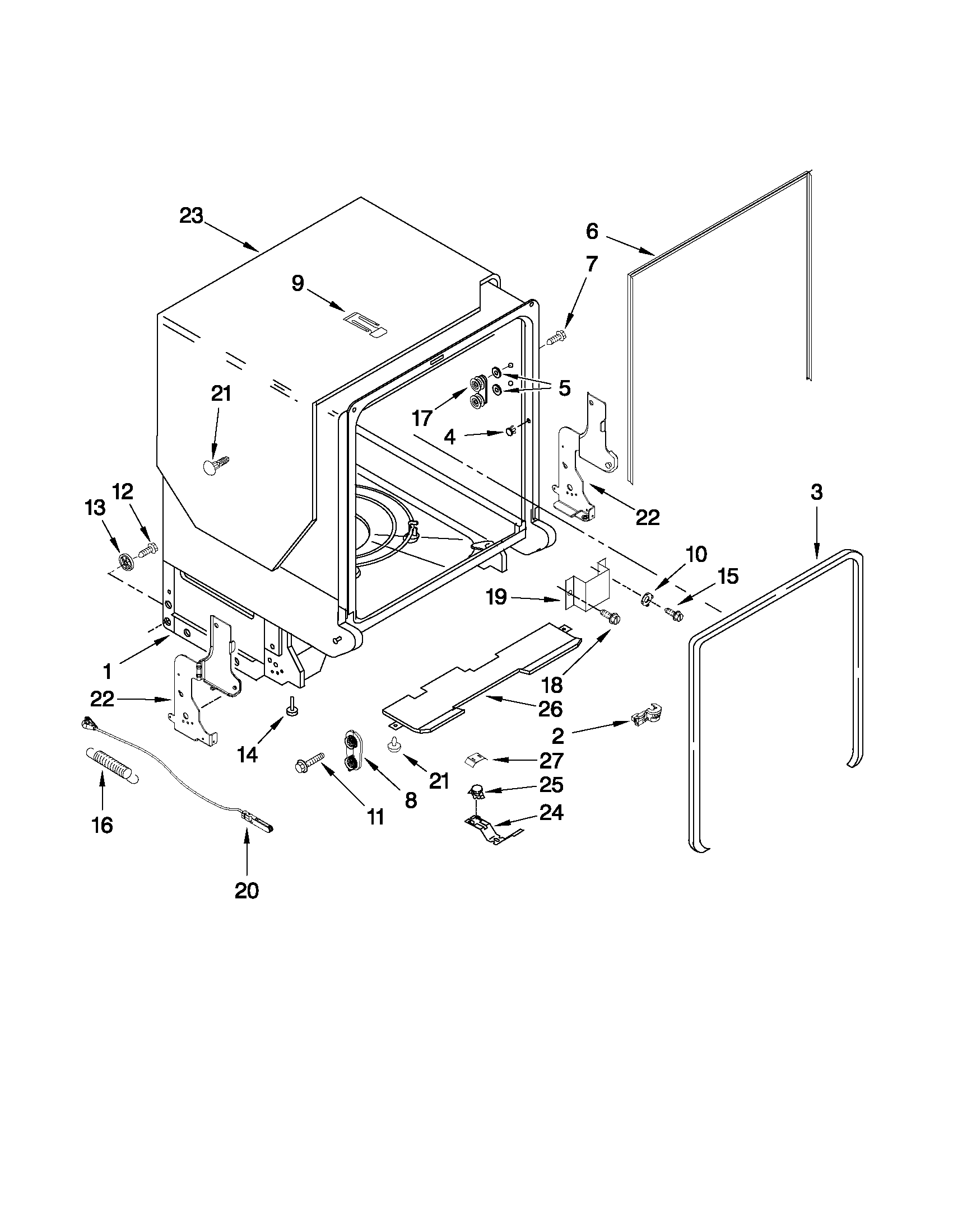 Maytag MDB7759AWW2 tub and frame parts diagram