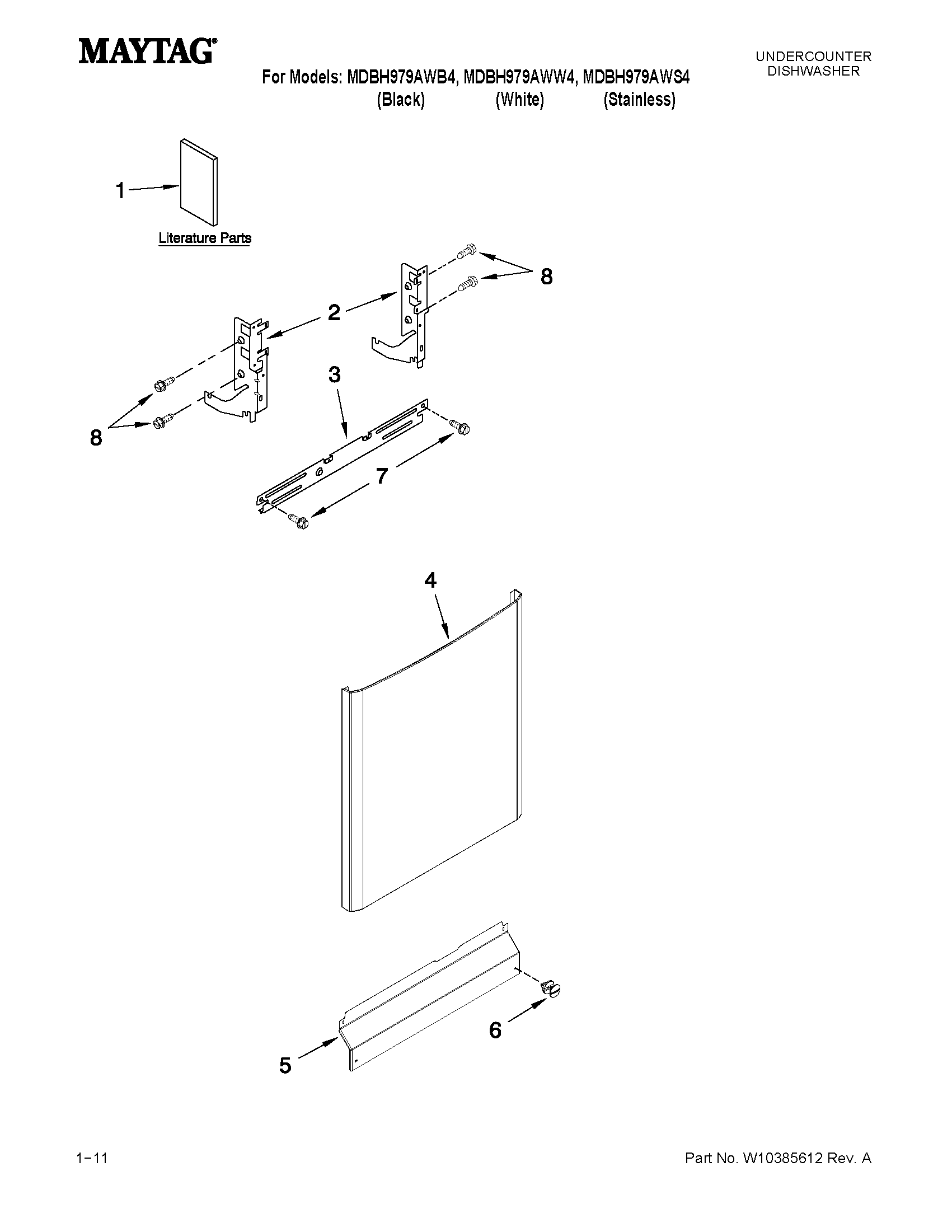 Maytag MDBH979AWW4 door and panel parts diagram