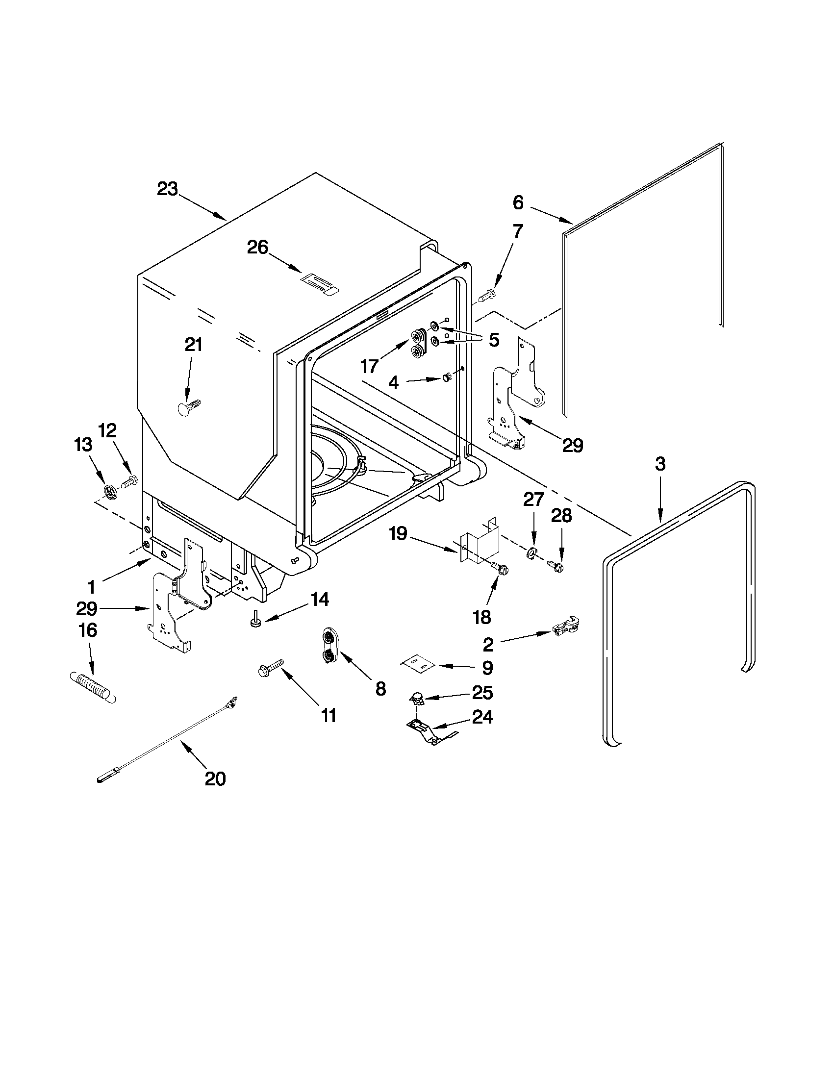 Maytag MDBH979AWW4 tub and frame parts diagram