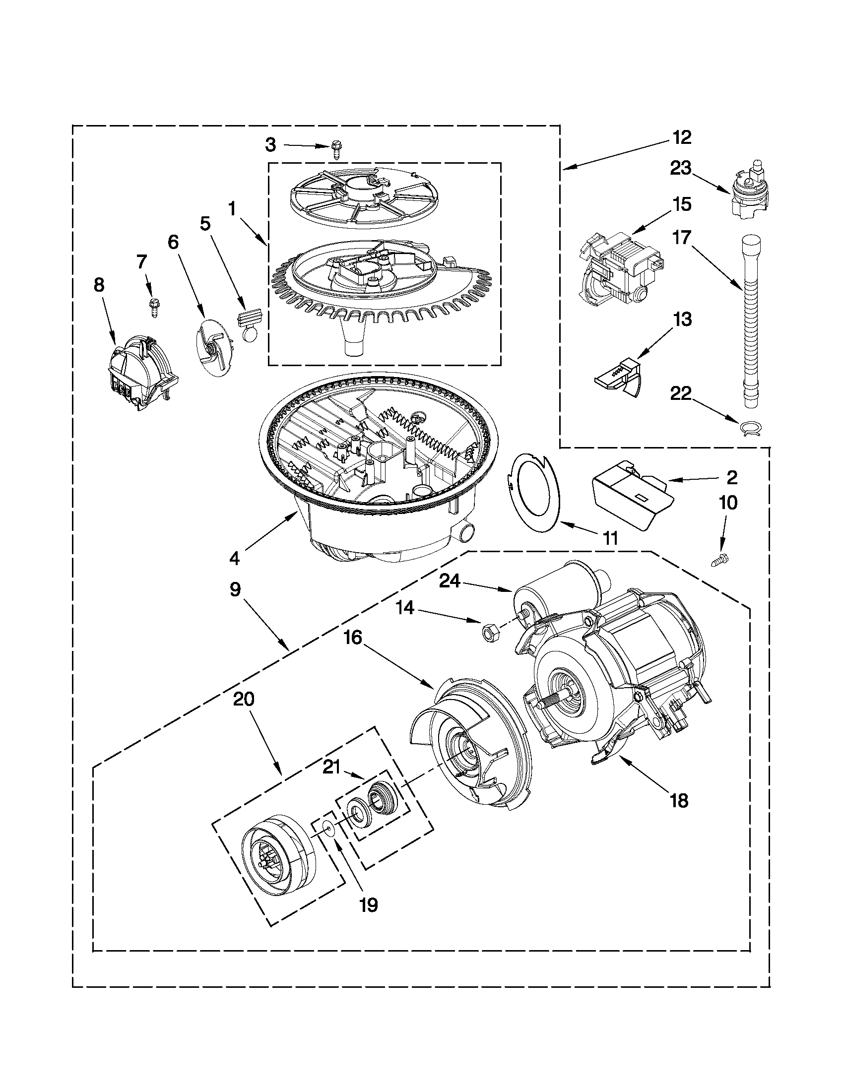Maytag MDBH979AWW4 pump and motor parts diagram