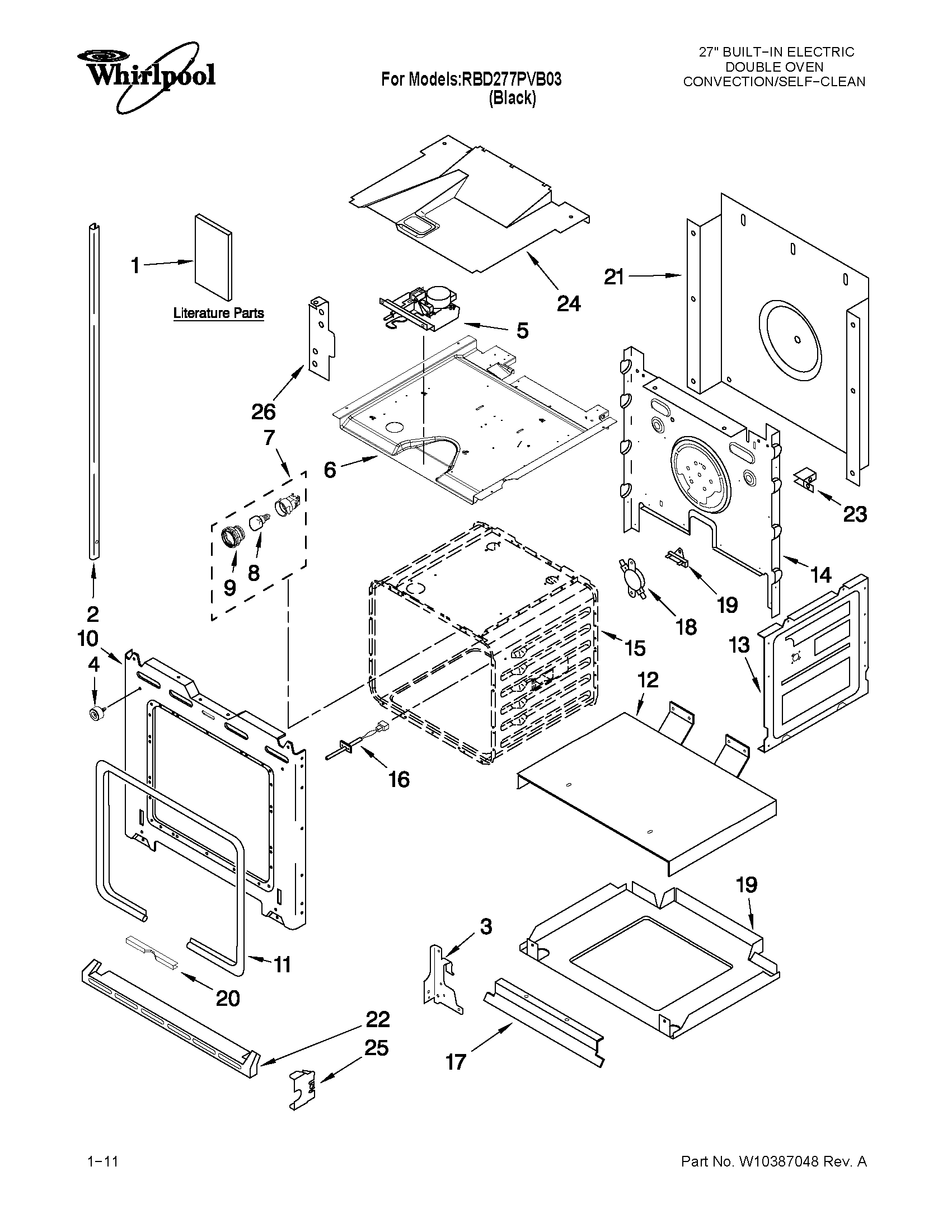 Whirlpool RBD277PVB03 lower oven parts diagram