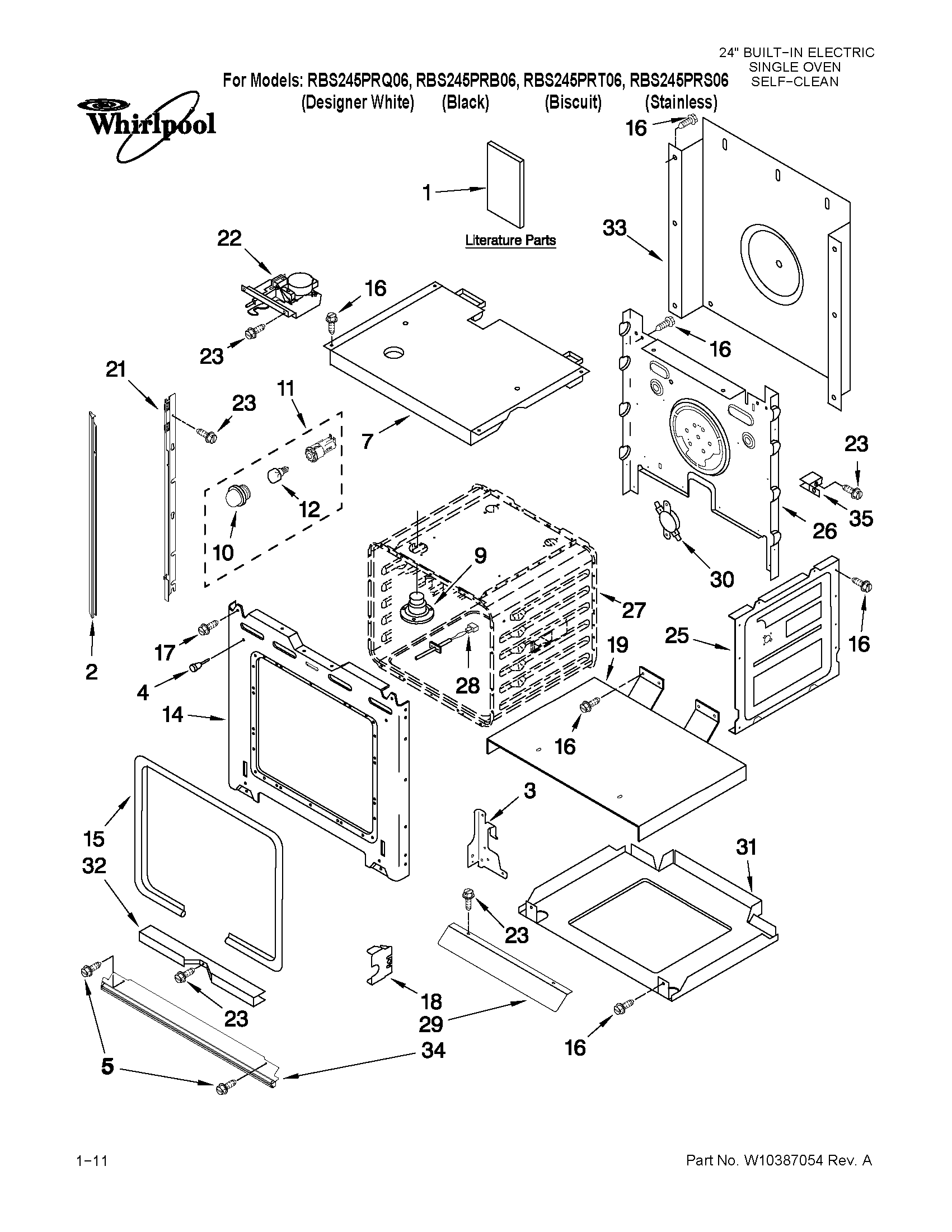 Whirlpool RBS245PRB06 oven parts diagram