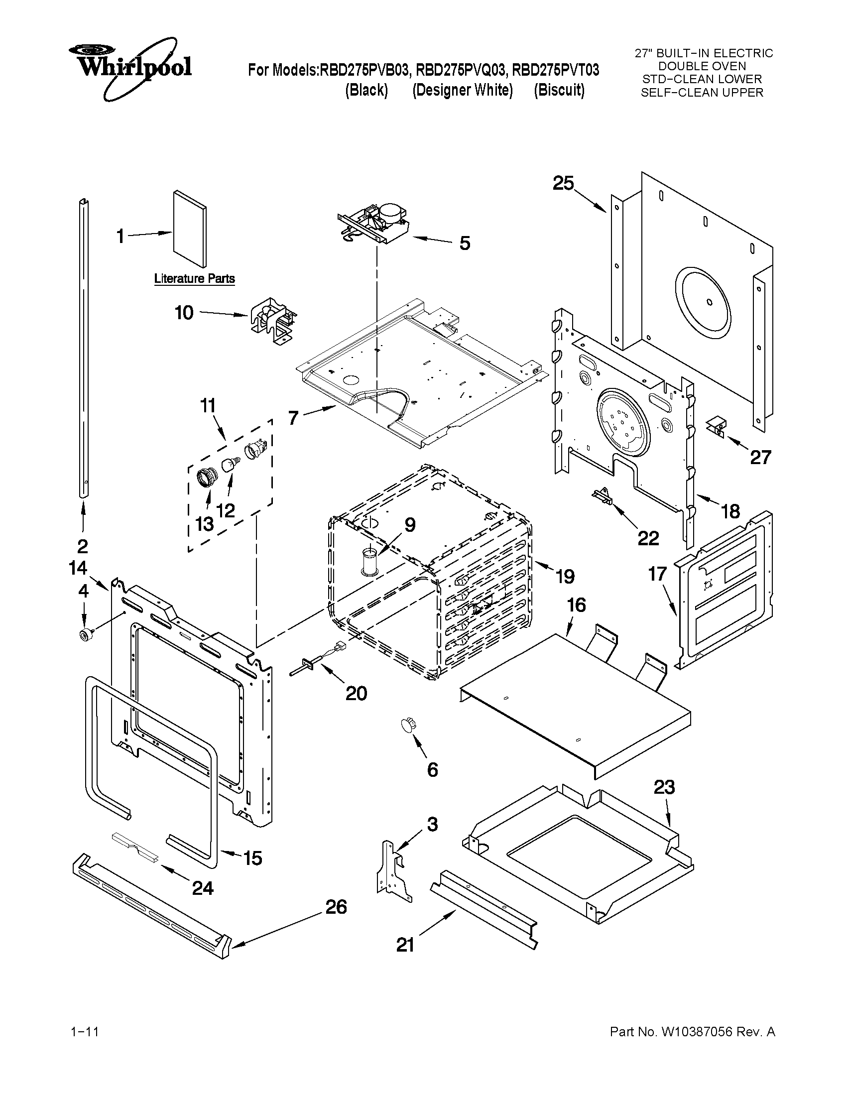 Whirlpool RBD275PVT03 lower oven parts diagram