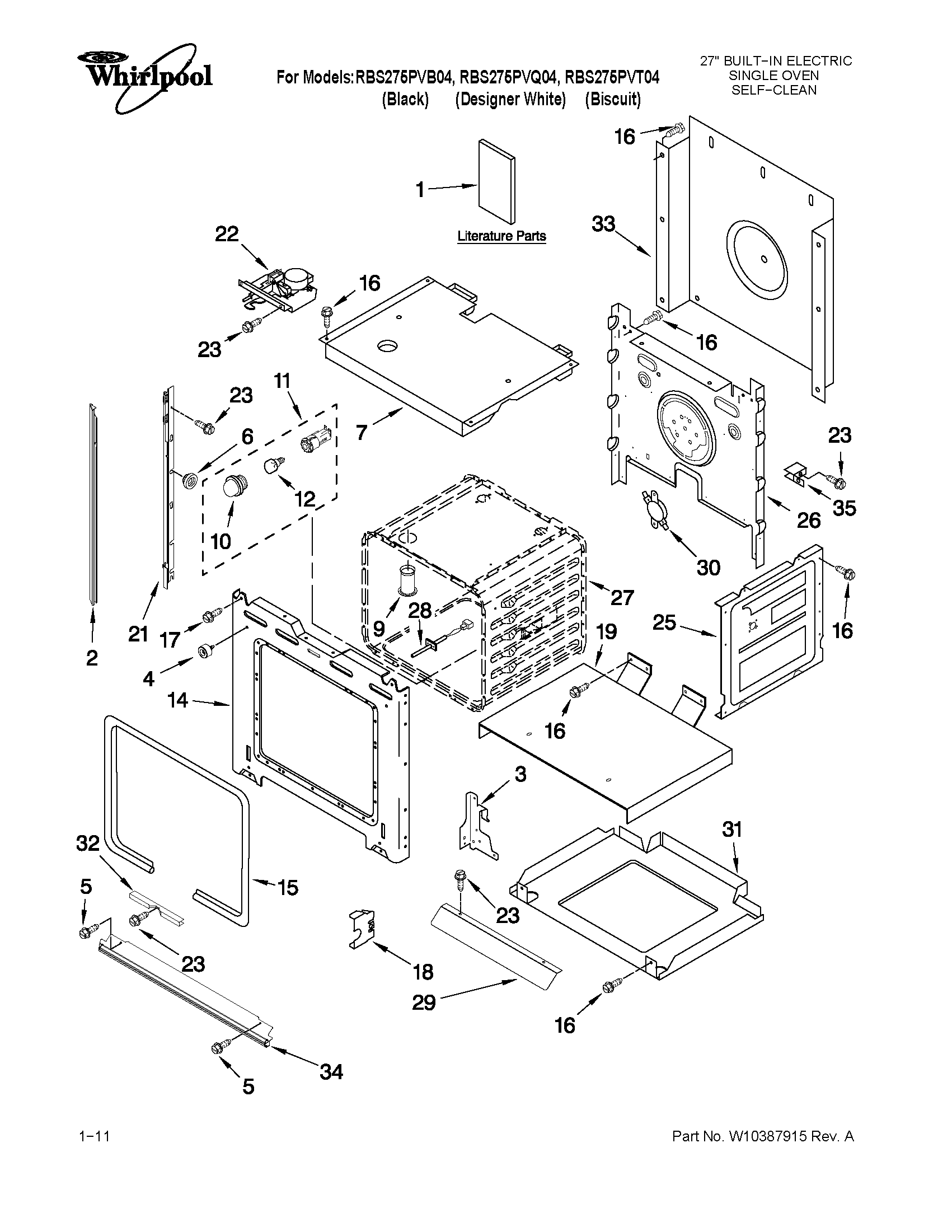 Whirlpool RBS275PVB04 oven parts diagram