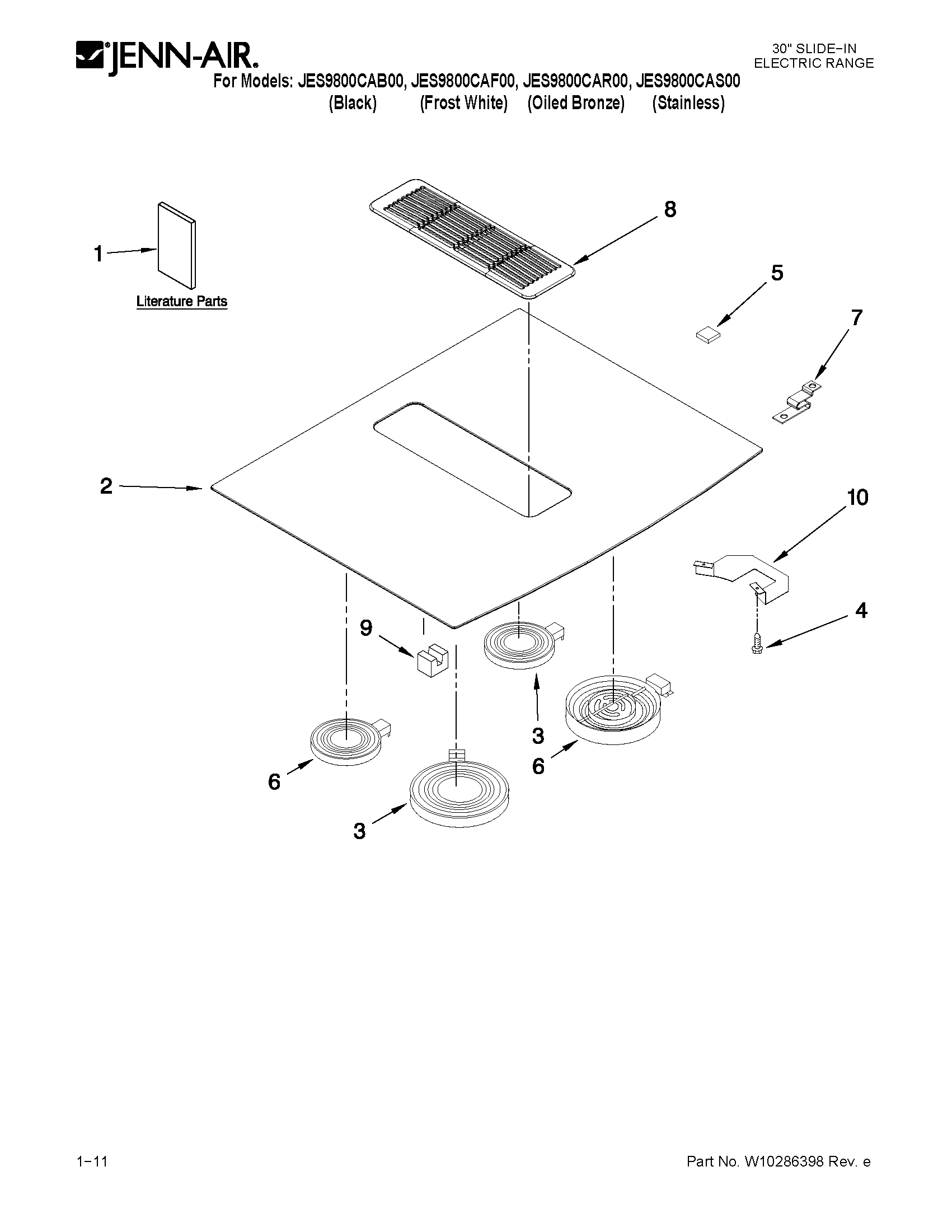 Jenn-Air JES9800CAS00 cooktop parts diagram
