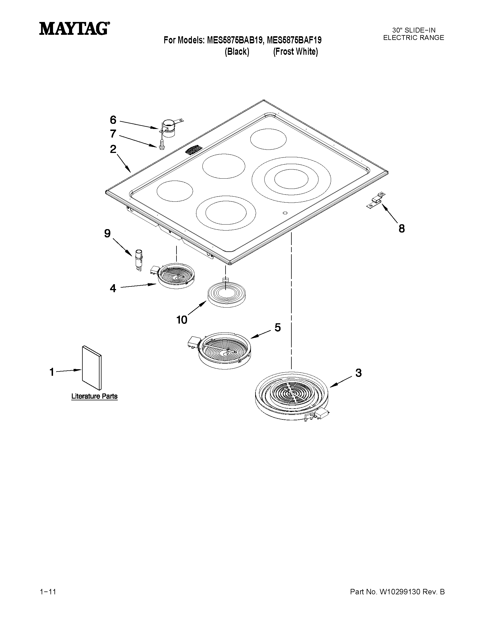 Maytag MES5875BAB19 cooktop parts diagram