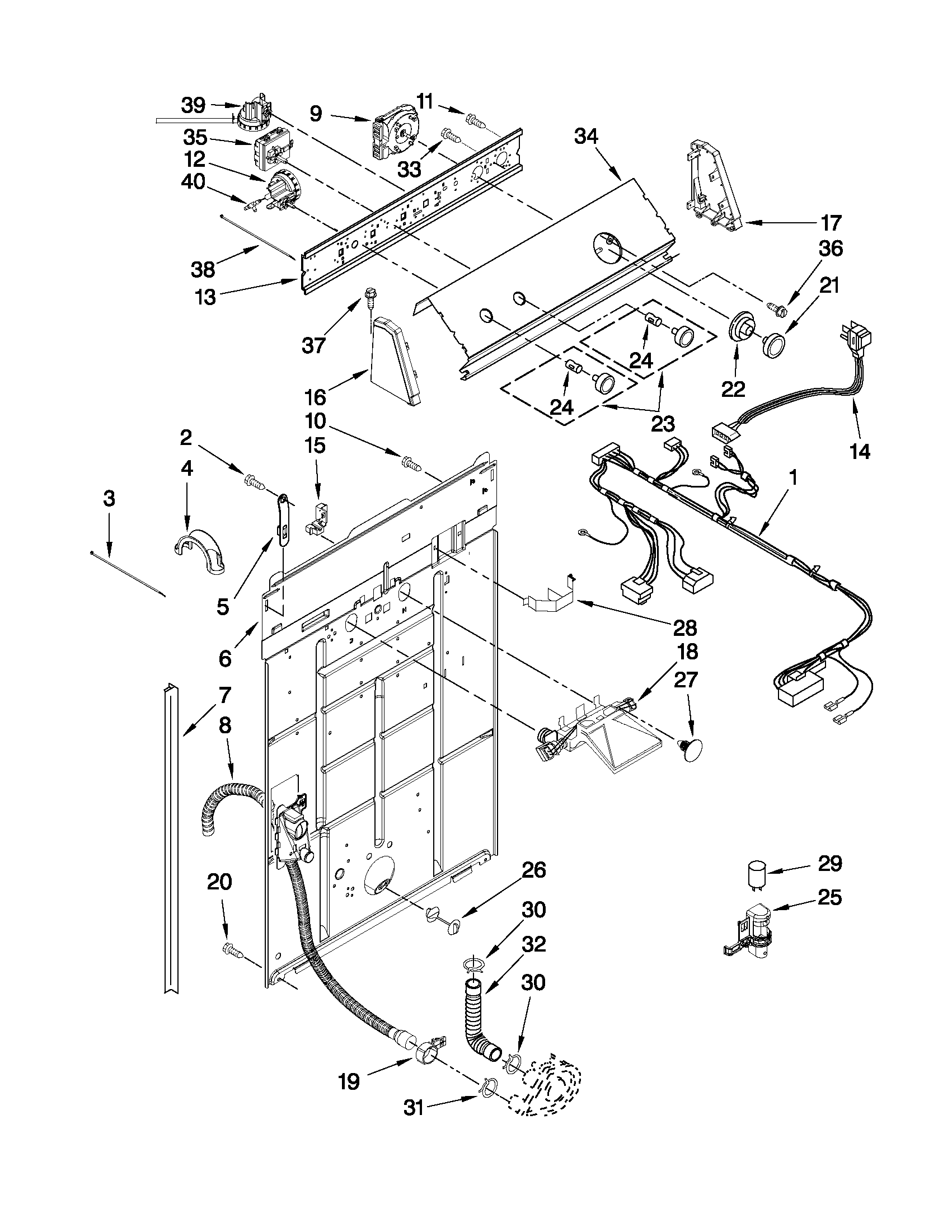 Estate ETW4400XQ0 controls and rear panel parts diagram